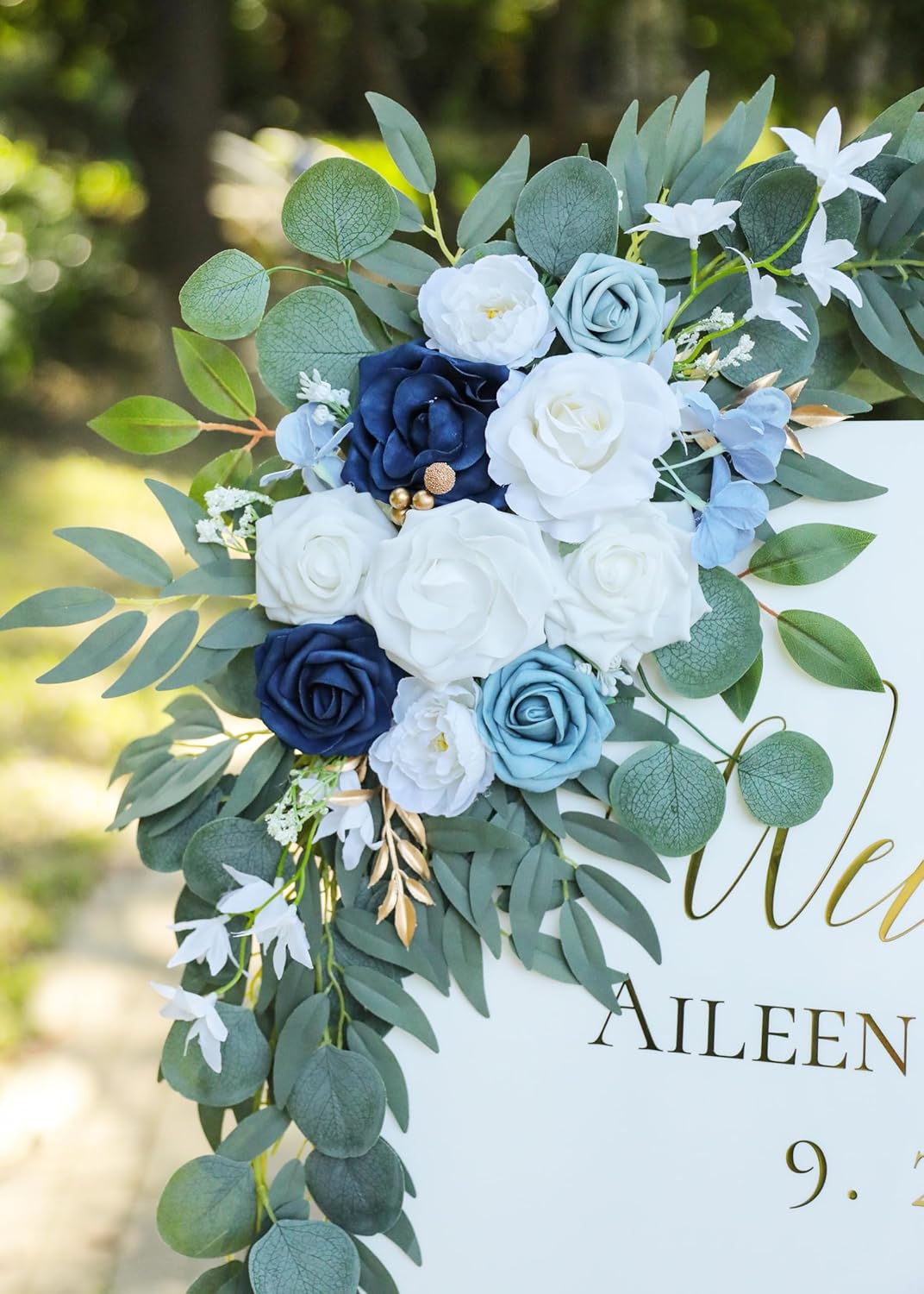 Artificial Dusty Blue Wedding Arch Flower Swags Set of 2 for Welcome Signs Floral and Wedding