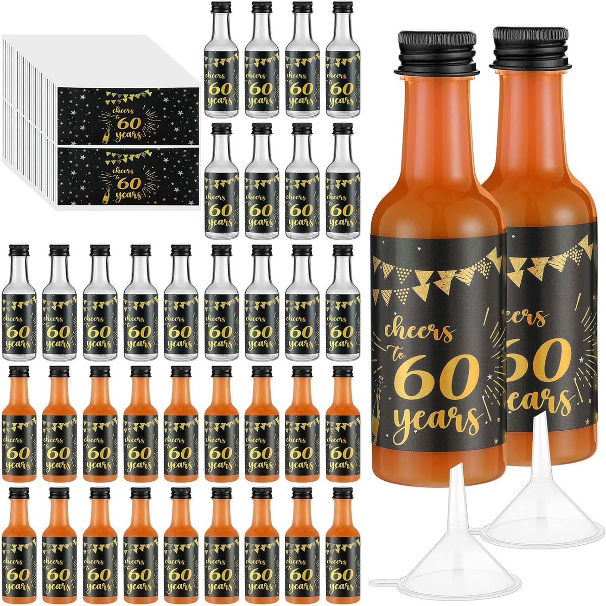 Vesici 50 Pack Mini Liquor Bottles 1.7oz Shot Mini Wine and Champagne Bottle Birthday Sticker with