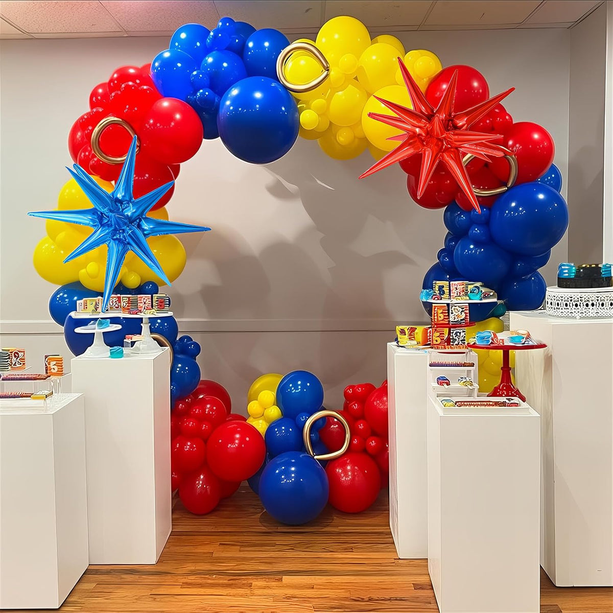 Balloons Red Blue Yellow, 12 Inch Primary Color Helium Balloons with Confetti Latex Balloons