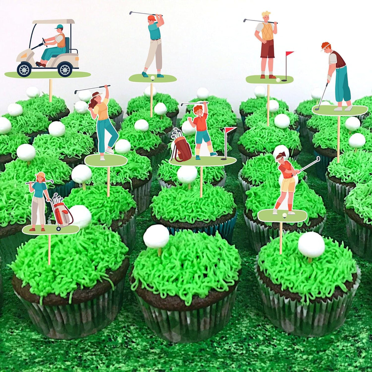 24pcs Golf Cupcake Toppers Golf Carts Cupcake Picks for Golf Sports Player Theme Baby Shower Kids