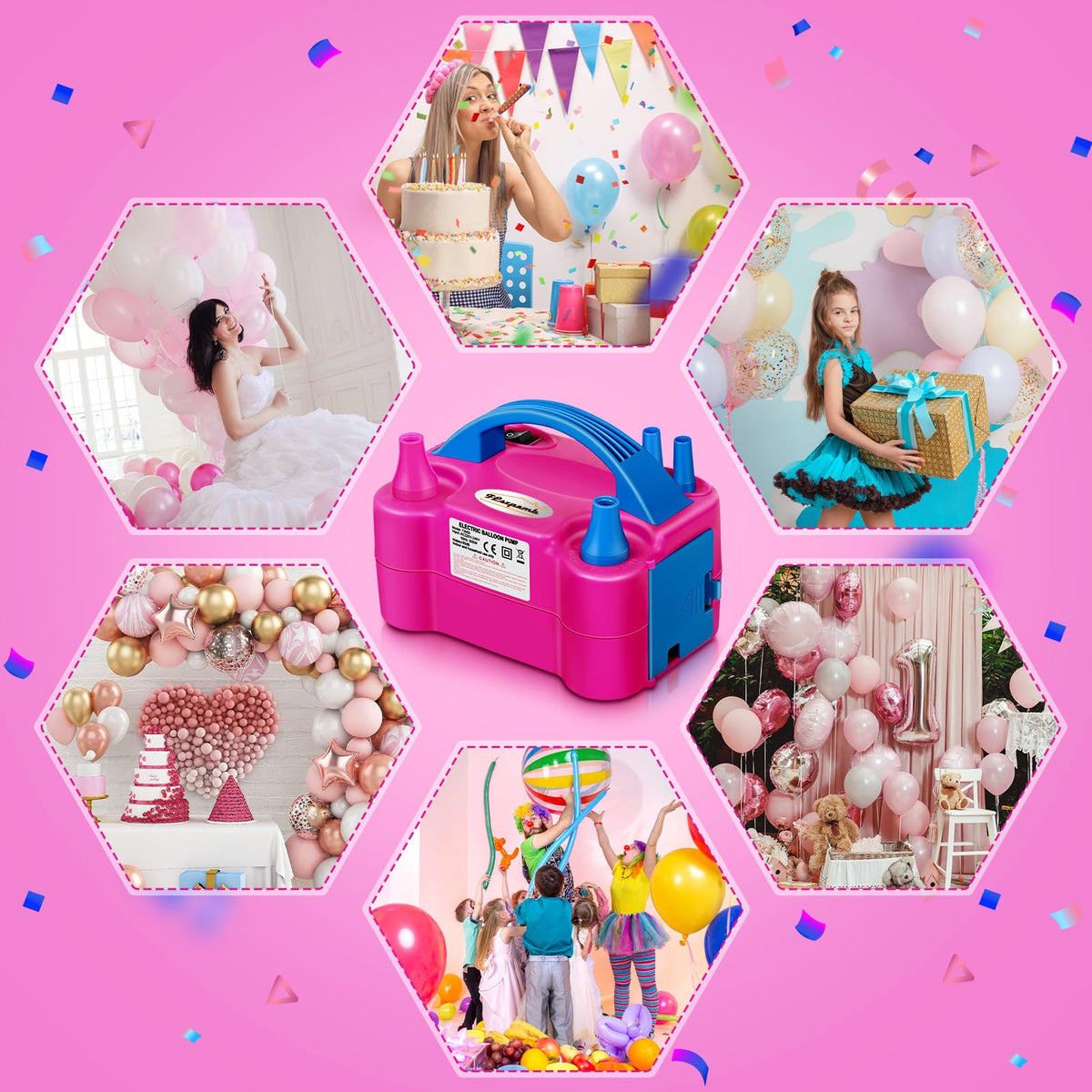 FLSEPAMB Balloon Pump, Electric Balloon Pump,Portable Dual Nozzles Electric Balloon Air Pump 110V