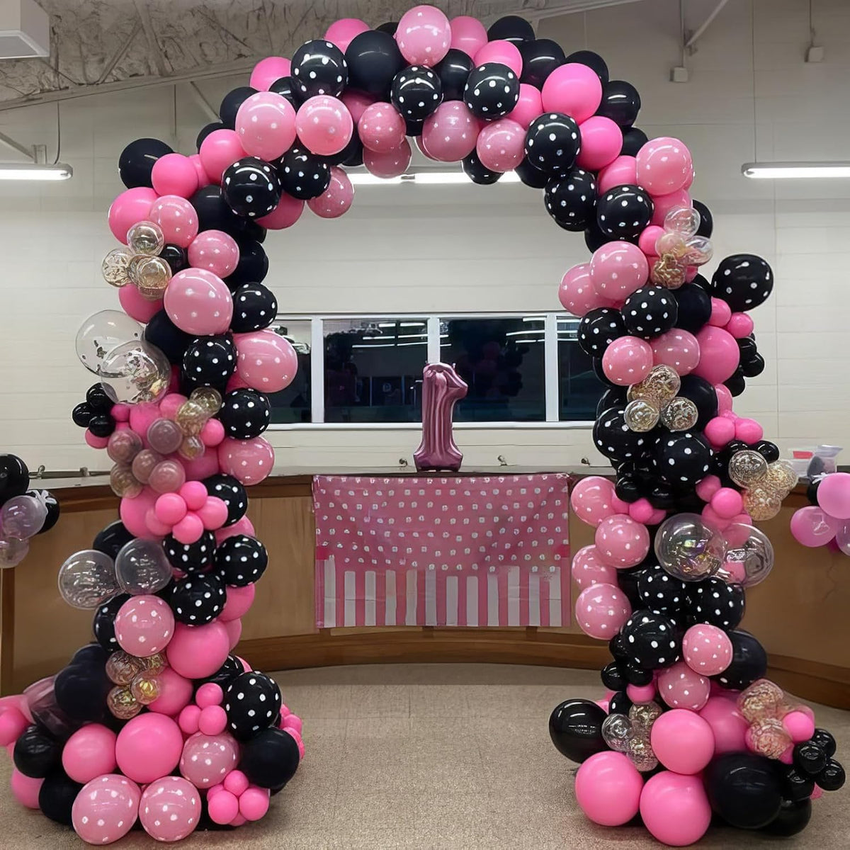 Pink and Black Balloons, Hot Pink Balloons White Dots Black White Dots Balloon with Confetti