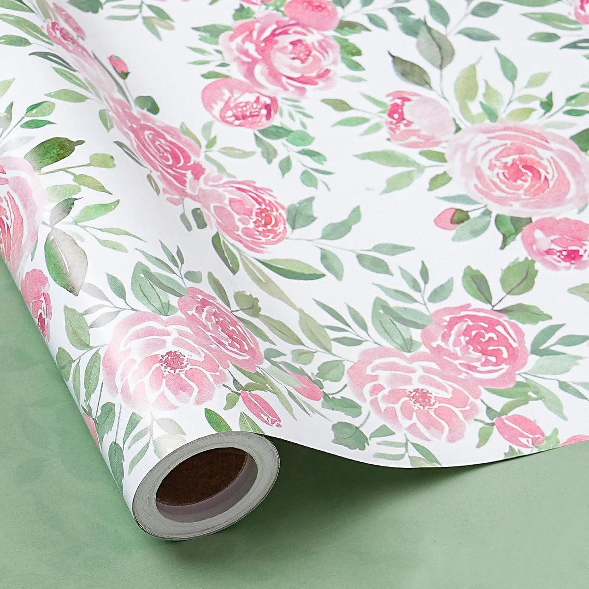 RUSPEPA Reversible Floral Wrapping Paper Roll for Girls Women, Mini Roll, Pink Rose Design and