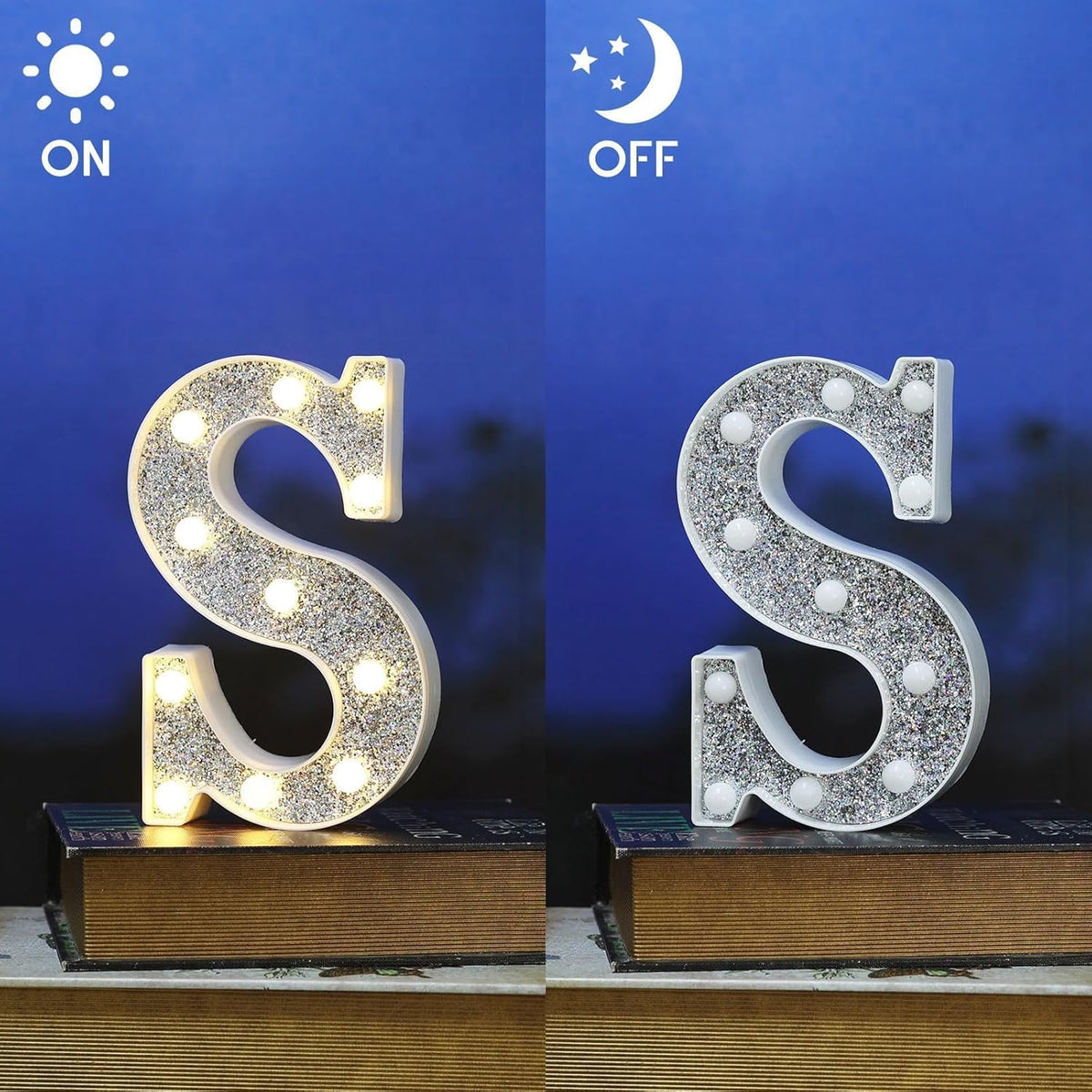 Light Up Letter S - Marquee Alphabet Sign with Glitter Frame, Battery Operated Table Decor for