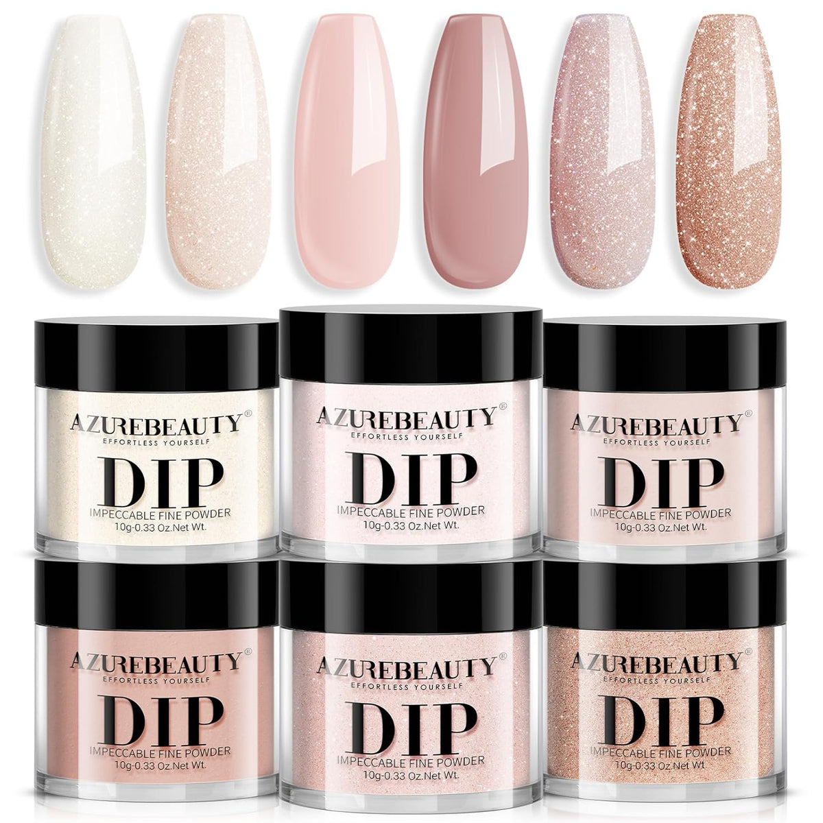 AZUREBEAUTY Dip Powder Nail Nude Set Light Pink Champagne Shimmery, All Seasons 6 Colors Dipping