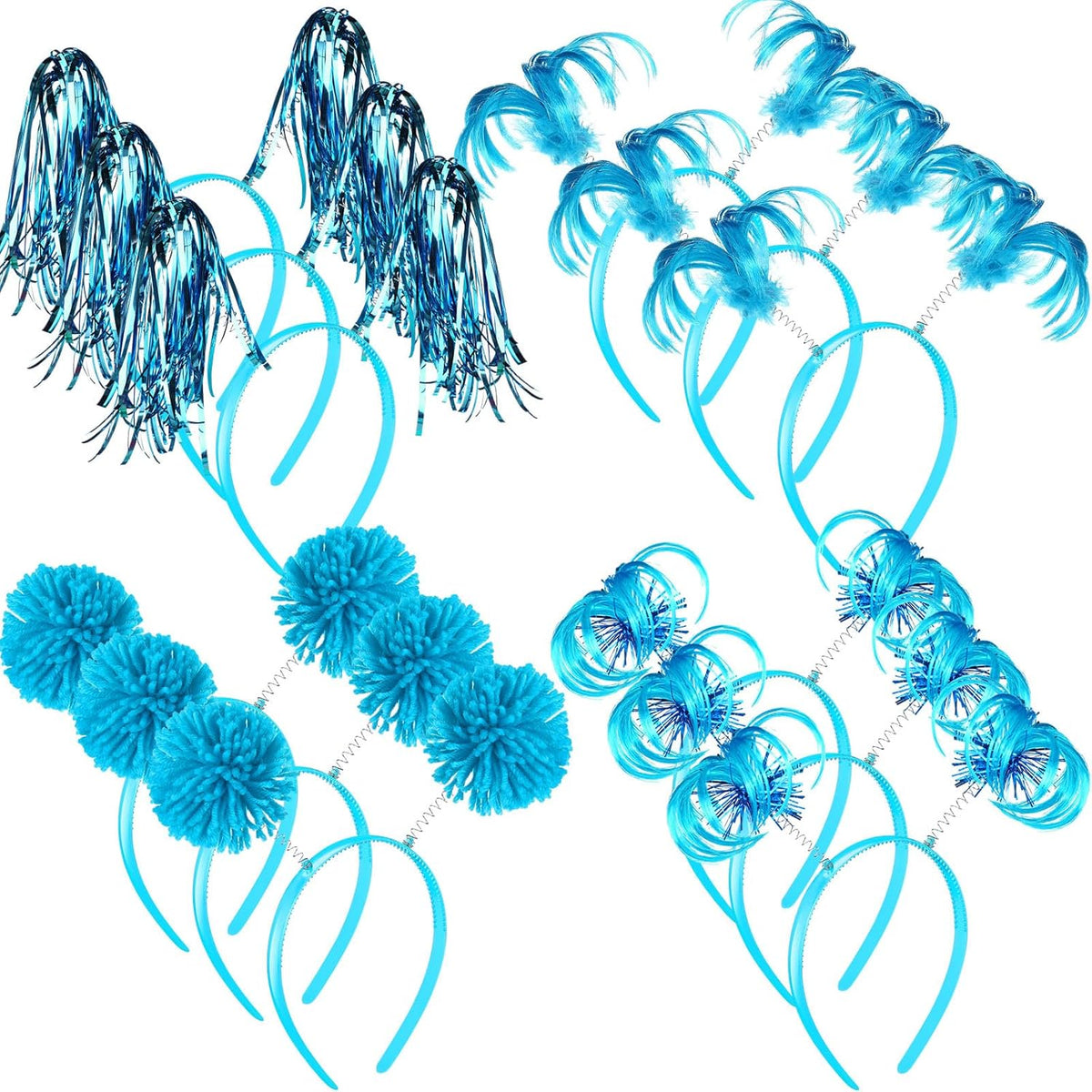 Censen 12 Pcs Halloween Pom Pom Party Headbands Tinsel Ponytails Spirit Head Bopper Headwear for