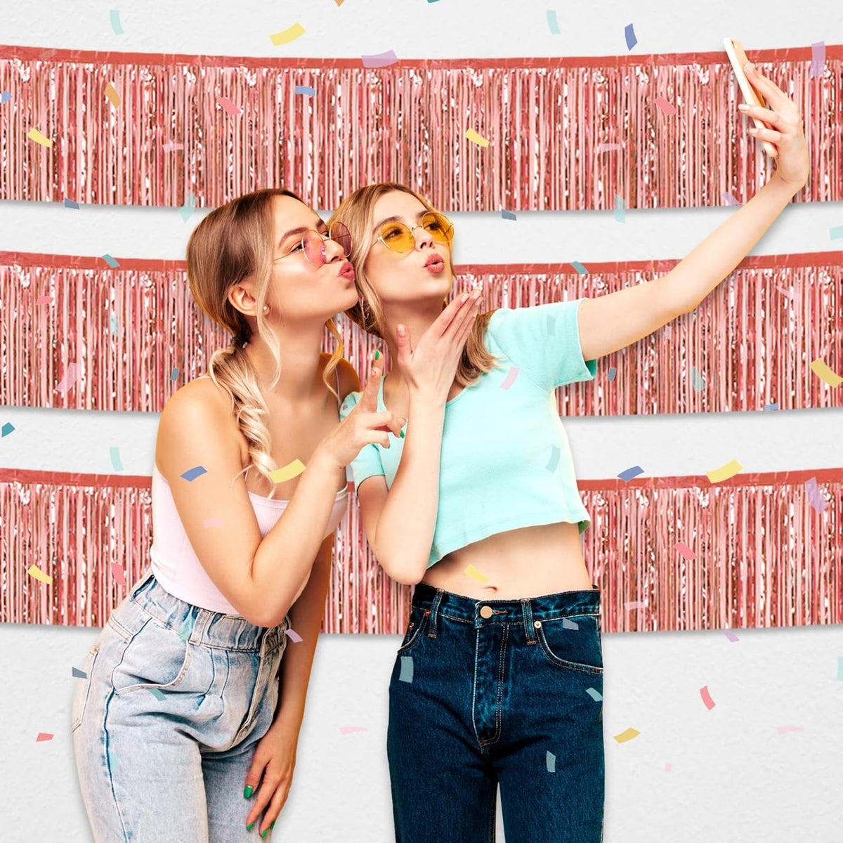 6 Pack 10 Feet Rose Gold Foil Fringe Garland Metallic Tinsel Streamers Banner Wall Hanging Curtain