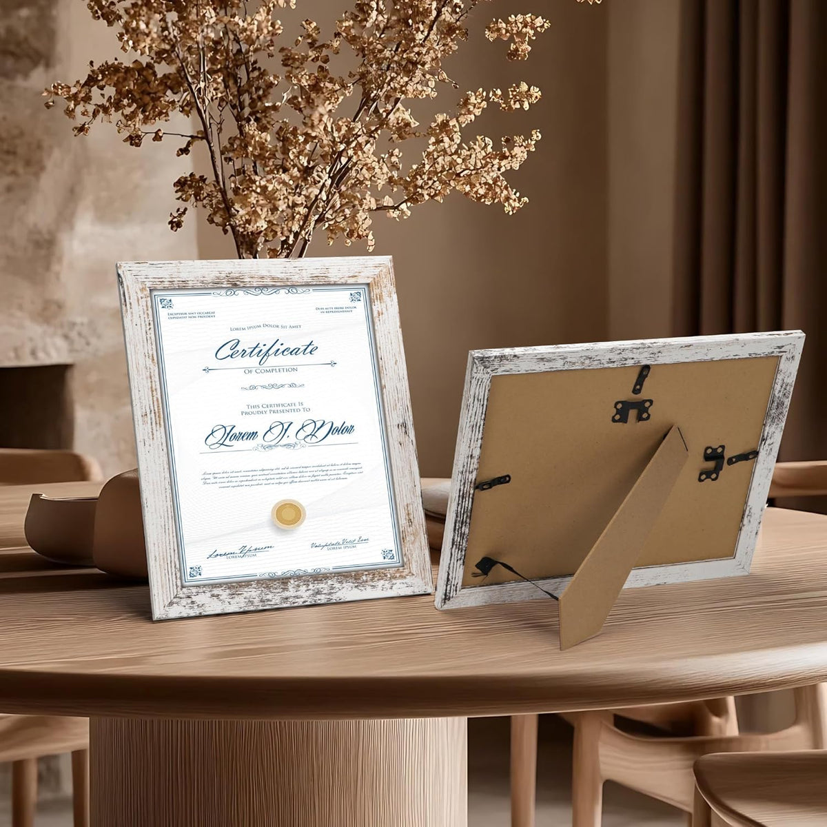 PETAFLOP Bulk Document Frames 8.5x11 Certificate Picture Frame Set of 18, Distressed White Frame