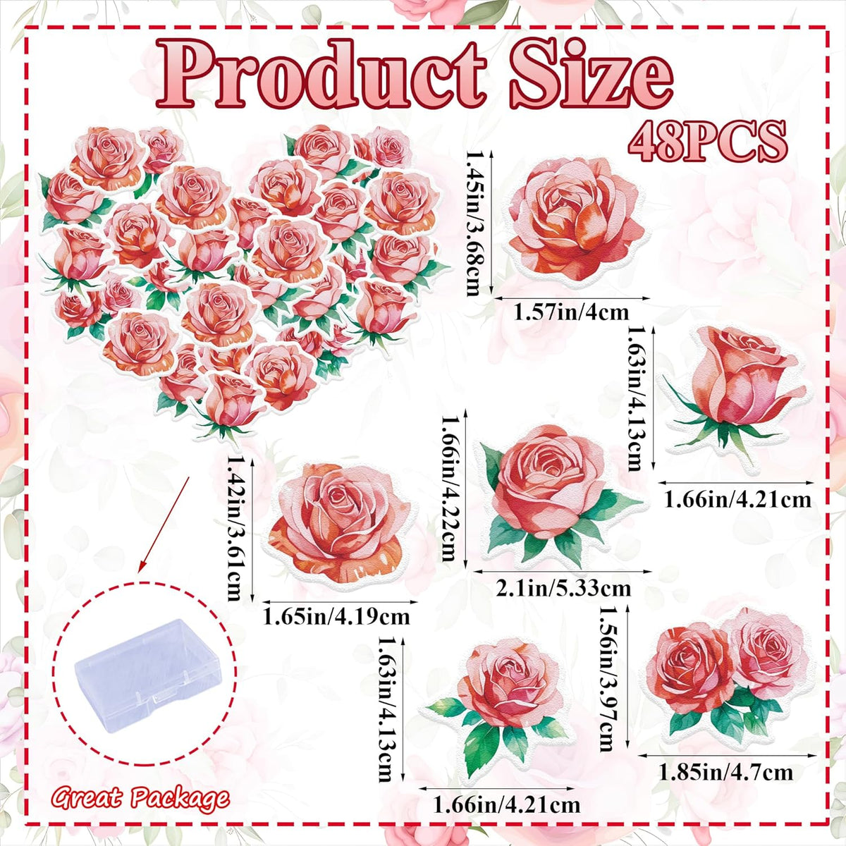 48PCS Edible Rose Flower Cupcake Toppers Wafer Paper Roses Decorations Flower Birthday Party