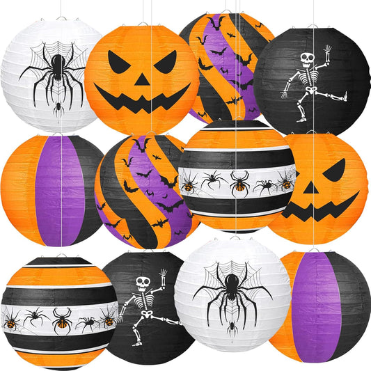 ADLKGG Halloween Party Decorations, Black Orange Purple Hanging Spider Bat Pumpkin Skeleton Paper