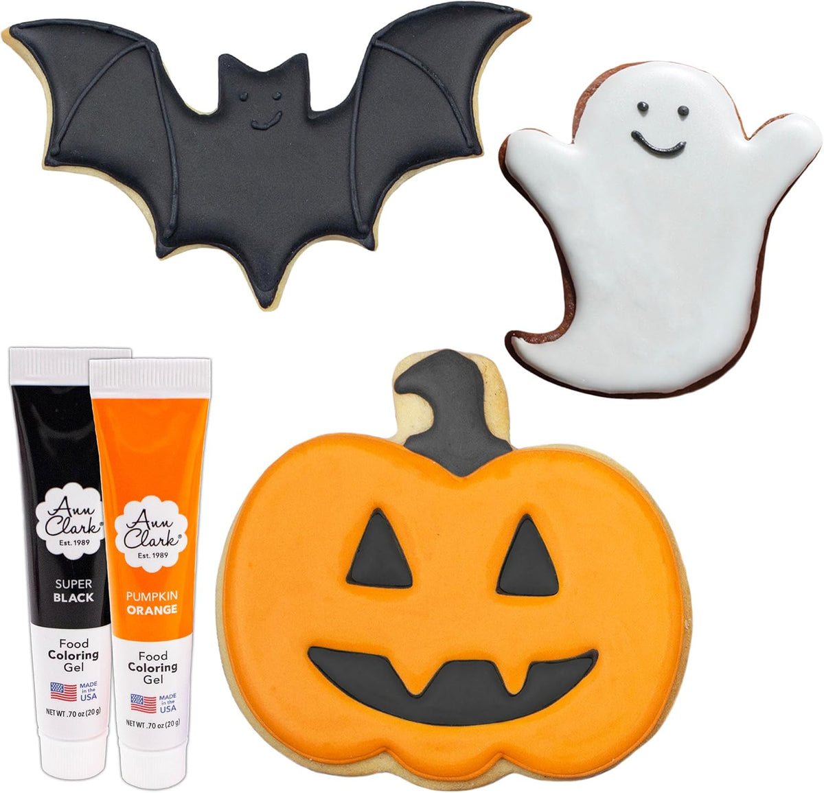 Halloween Cookie Cutters and Decorating 5-Pc. Set Made in USA by Ann Clark, Pumpkin, Ghost, Bat