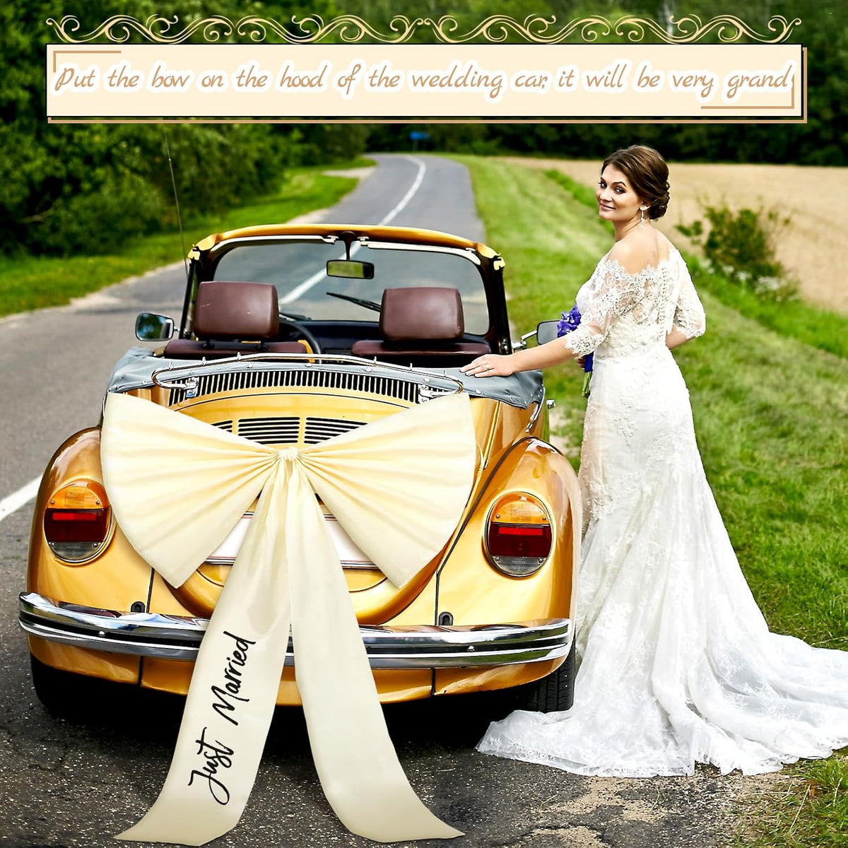 Zeyune 30 Inch Just Married Car Bow Decorations Wedding Reception & Ceremony Decor Kit Giant Ribbon