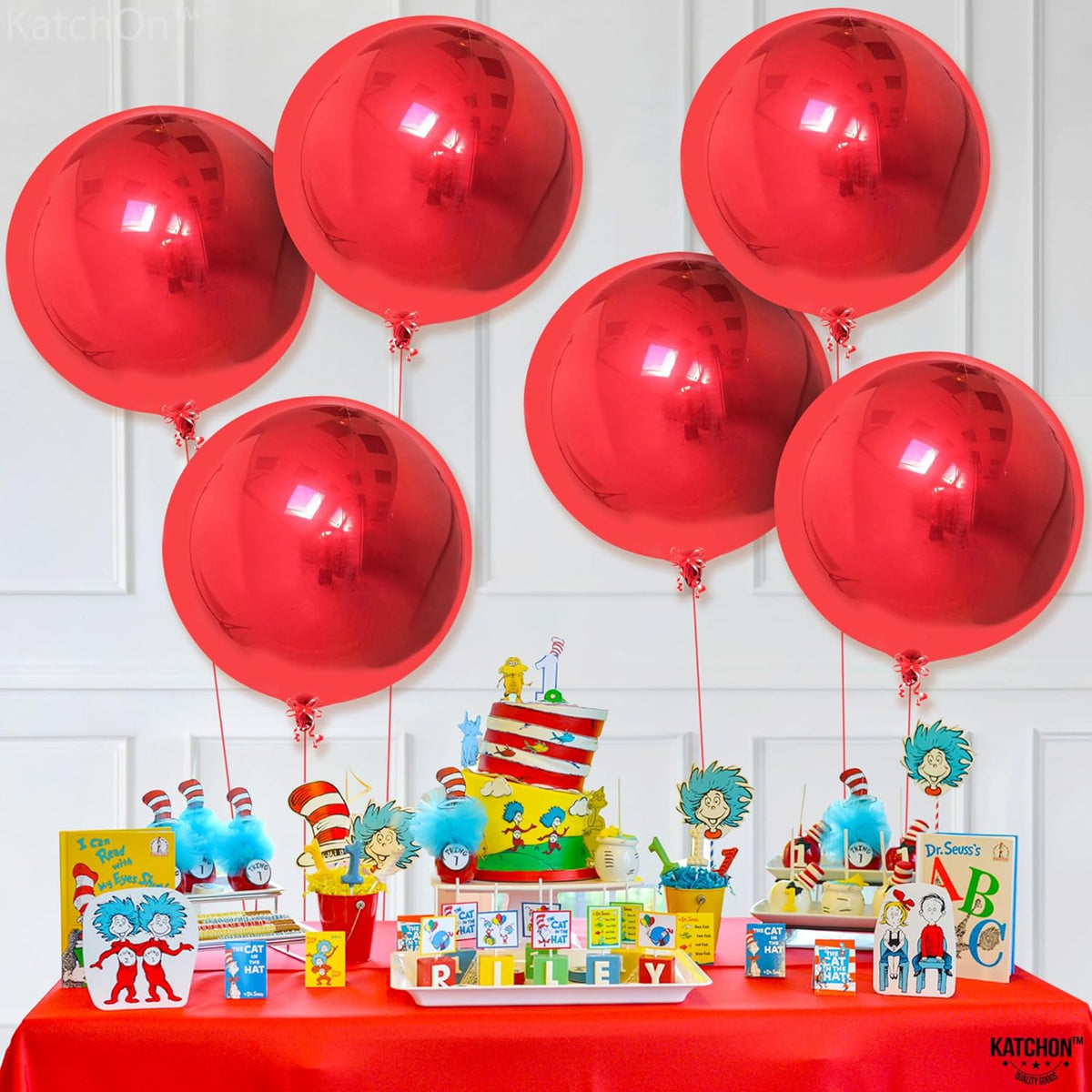 KatchOn, Red Foil Balloons - Big 22 Inch, Pack of 6 | 4D Sphere Metallic Red Balloons for Happy