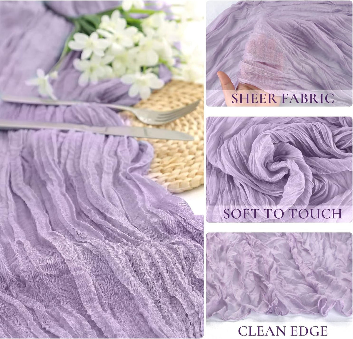 Lilac Purple Cheese Cloth Table Runner Boho Romantic 10ft Gauze Cheesecloth Table Runner for Baby