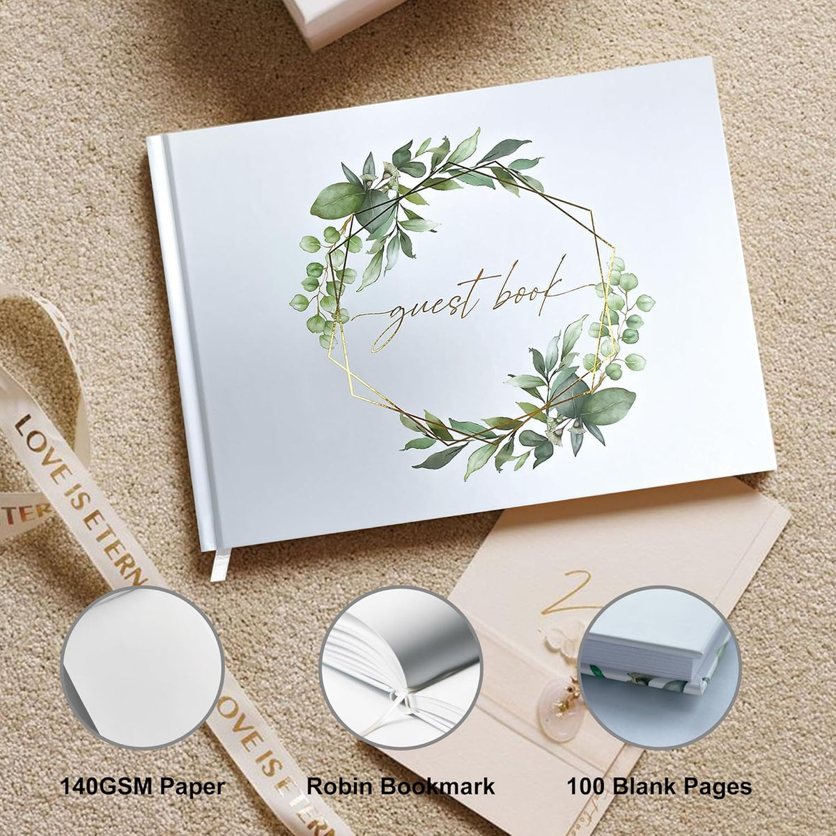 Mr&MrsGifts Elegant Wedding Guest Book Wedding Reception Hard Cover Guest Sign in Book for Bridal