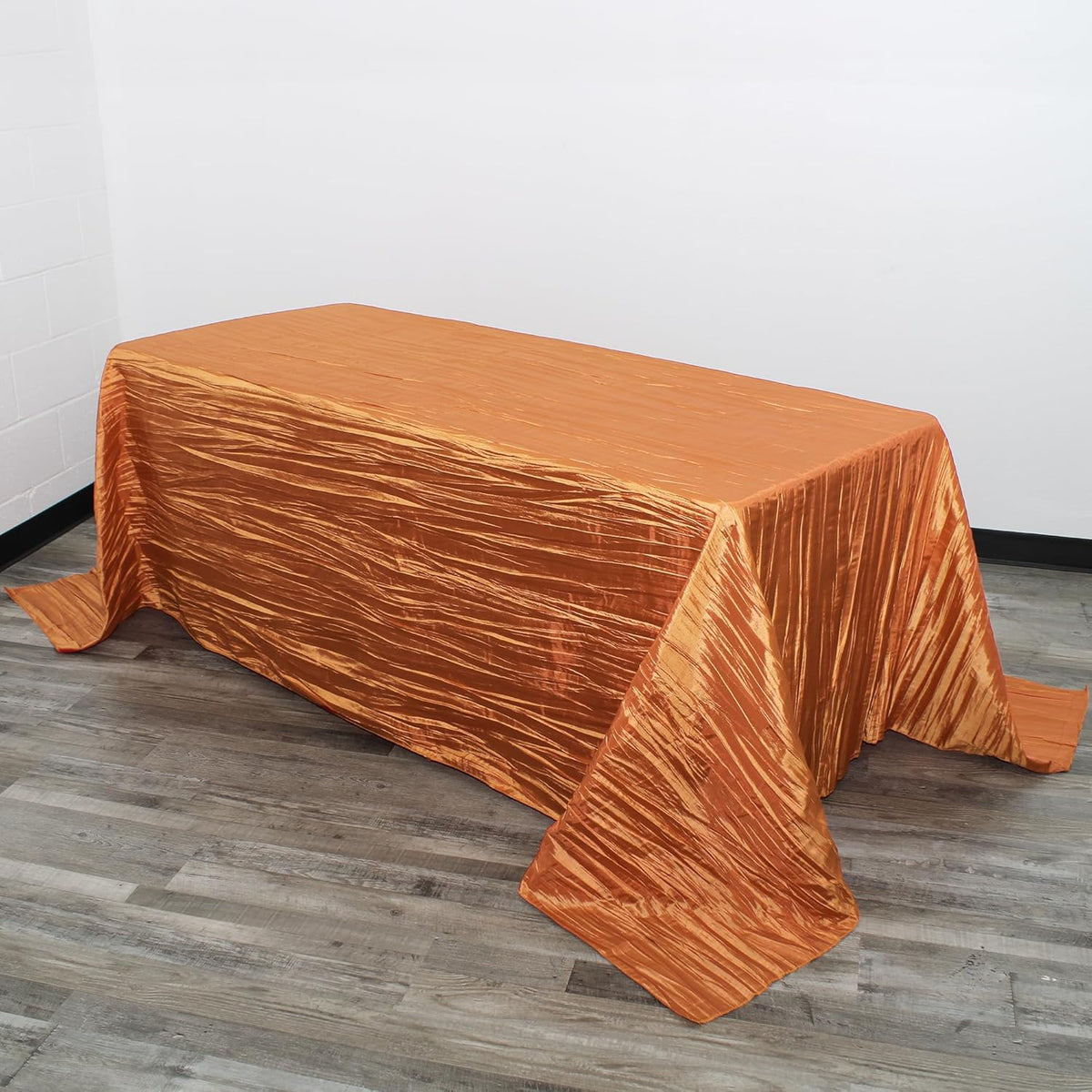 YOUR CHAIR COVERS - 90 x 132 inch Rectangular Crinkle Taffeta Tablecloth - Burnt Orange, Rectangle