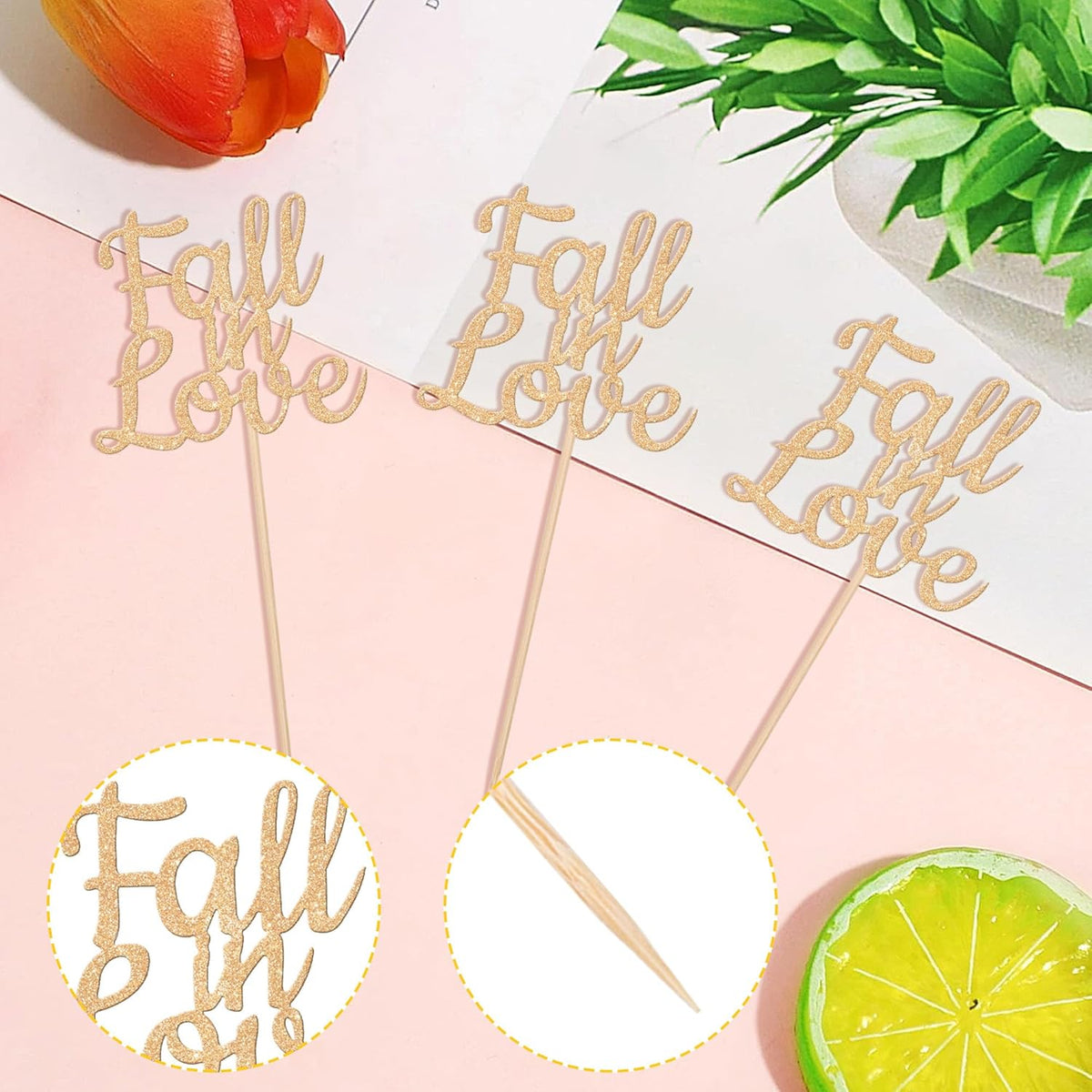 24 PCS Fall in Love Cupcake Toppers Glitter Fall Theme Bridal Shower Cupcake Picks for Autumn