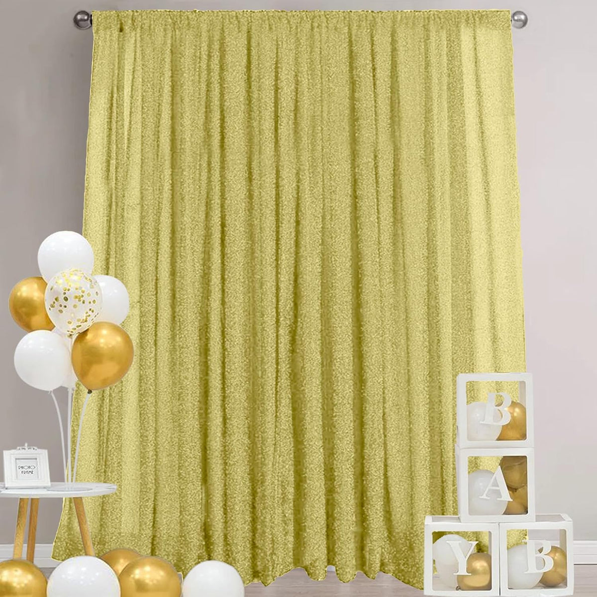 10FT x10FT Champagne Metallic Sheer Spandex Backdrop, 1 Panel Glitter Photography Background