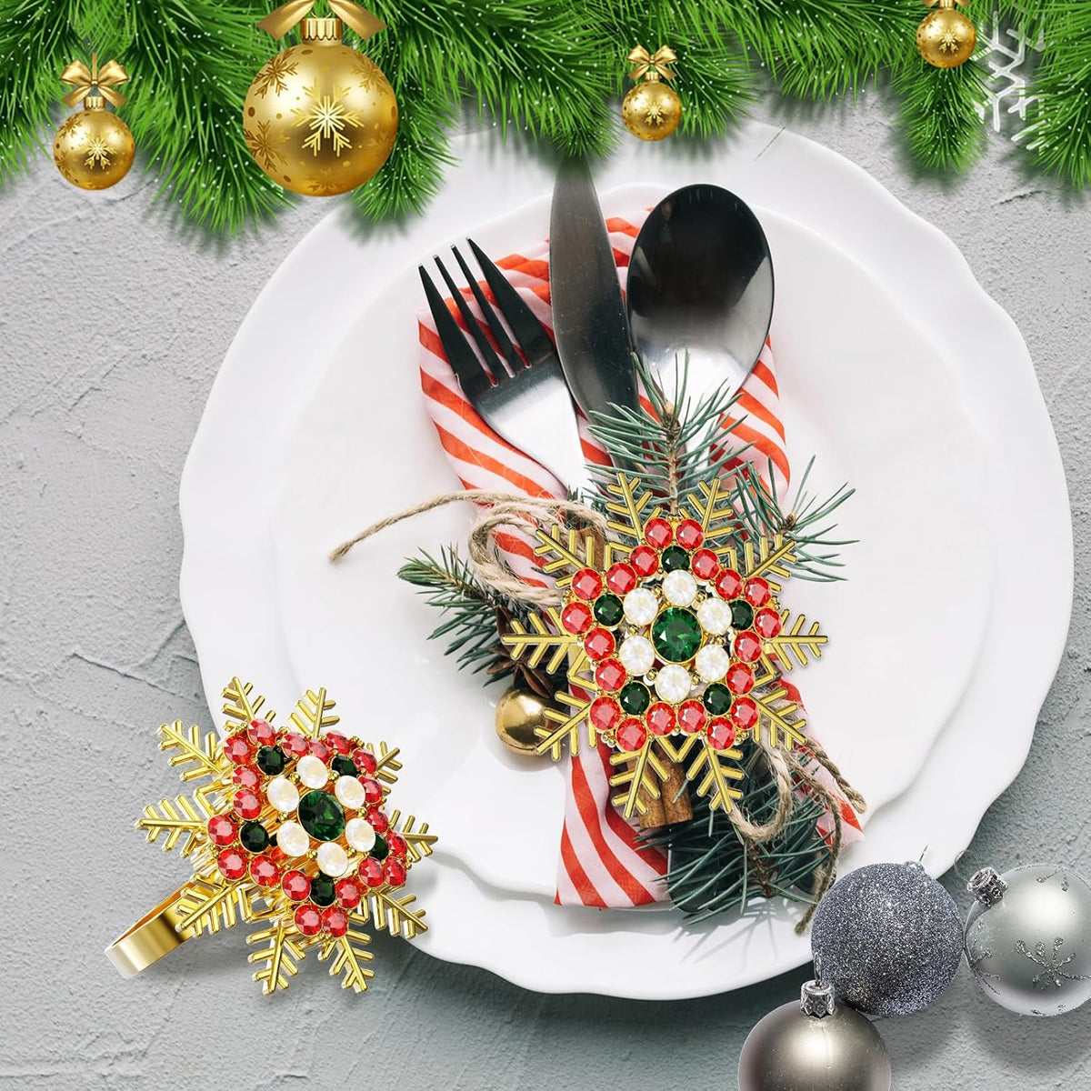 Halatool Set of 6 Christmas Napkin Rings Colorful Snowflake Napkin Holder for Christmas