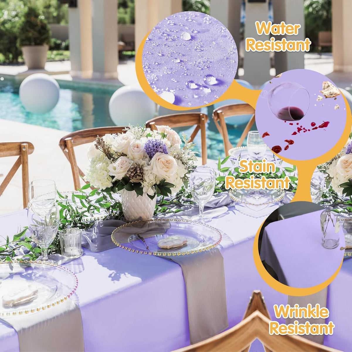 BRILLMAX 10 Pack Lavender Tablecloths for 8 Foot Rectangle Tables 60 x 126 Inch - 8ft Rectangular