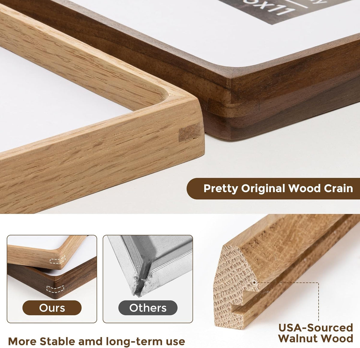 16x16 Picture Frame USA-Sourced Natural White Oak Wood Solid Original Wood Photo Frame Rounded