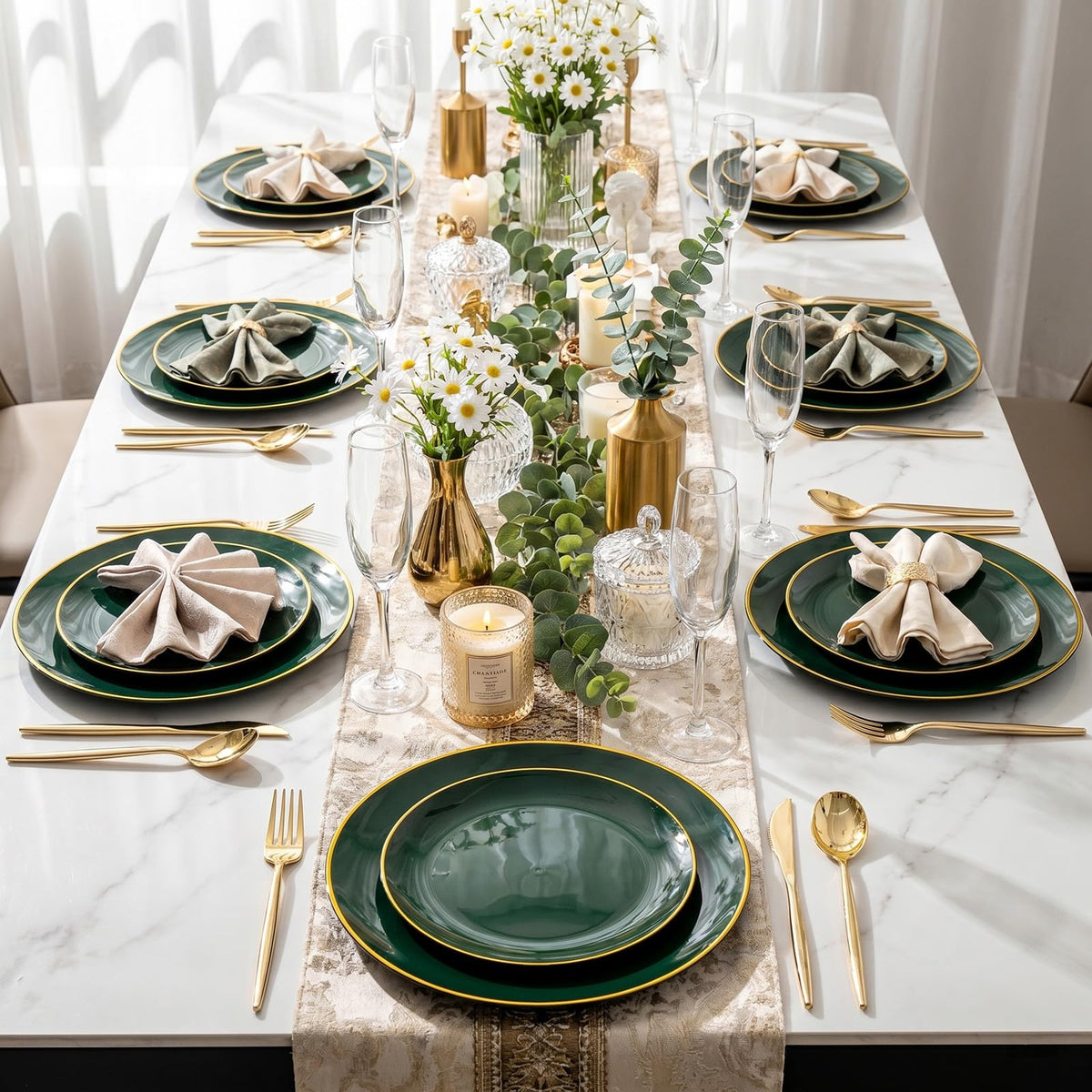 I00000 150Pcs Green Plastic Plates,Premium Disposable Plates for Wedding