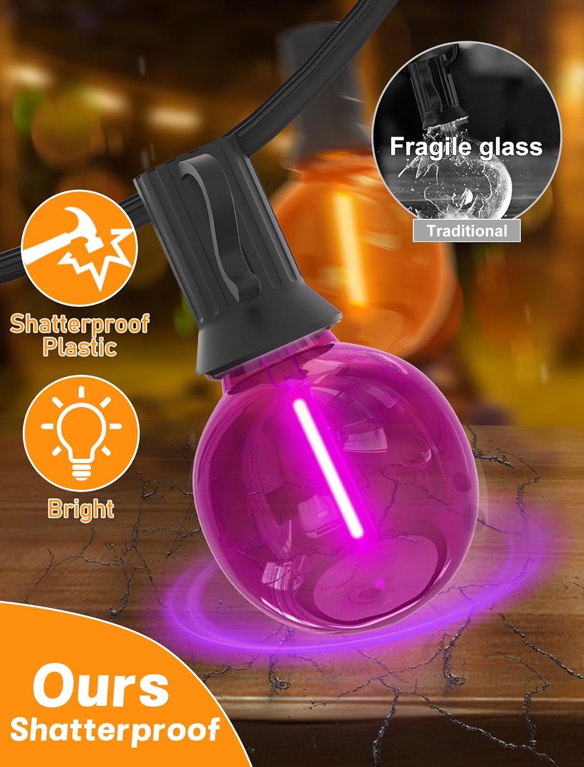 SUNSGNE G40 LED Outdoor Halloween String Lights 25FT Globe String Lights with 27 LED Shatterproof