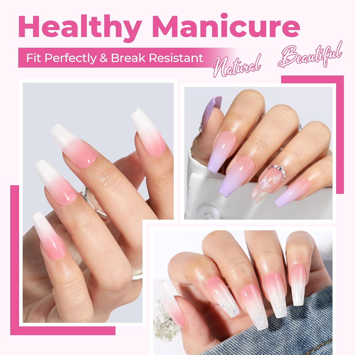UNA GELLA Medium Coffin Nails Tips, 312Pcs Pre-Etched Gel Nail Tips Coffin Press On Nails Clear