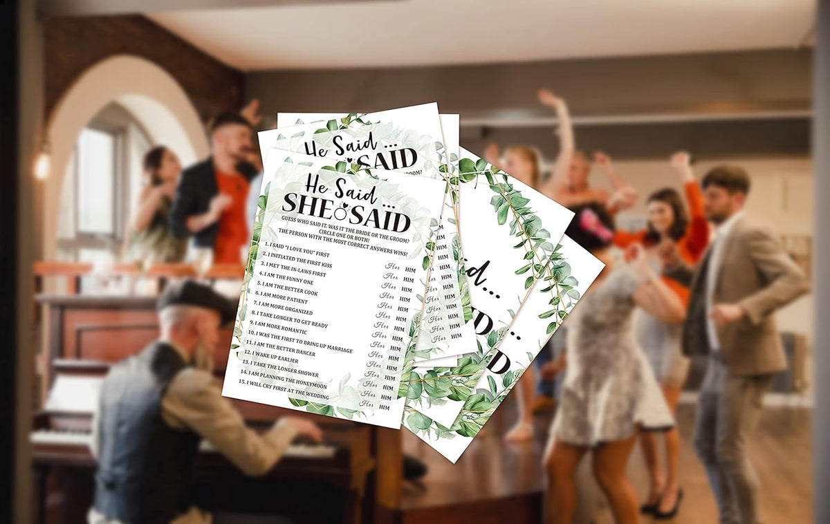 Bridal Shower Game Cards, He Said She Said Game, Tropical Jungle Theme Engagement Party Cards For