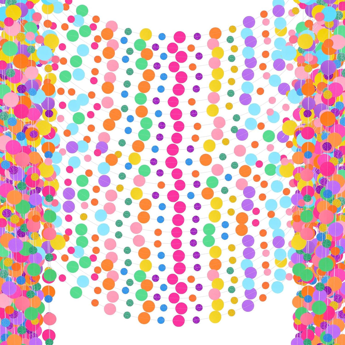 Outus 40 Pieces Colorful Dots Paper Garland Round Glitter Garland Hanging Confetti Streamers