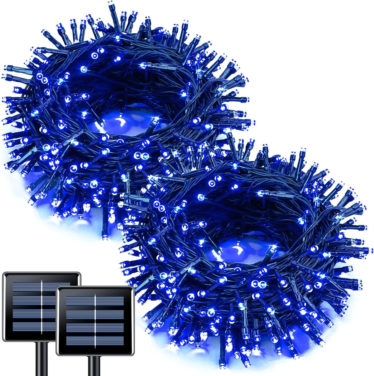 JMEXSUSS 2 Pack Blue Solar Christmas Lights: 100 LED 33ft Blue Solar Lights Outdoor, 8 Modes Solar