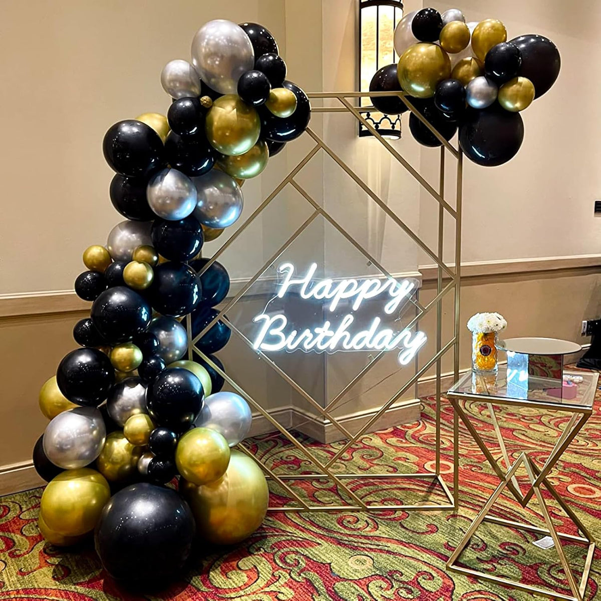 Black and Gold Balloons Set, 12 Inch Black Gold Silver Balloon New Year Eve Party Decoration Black