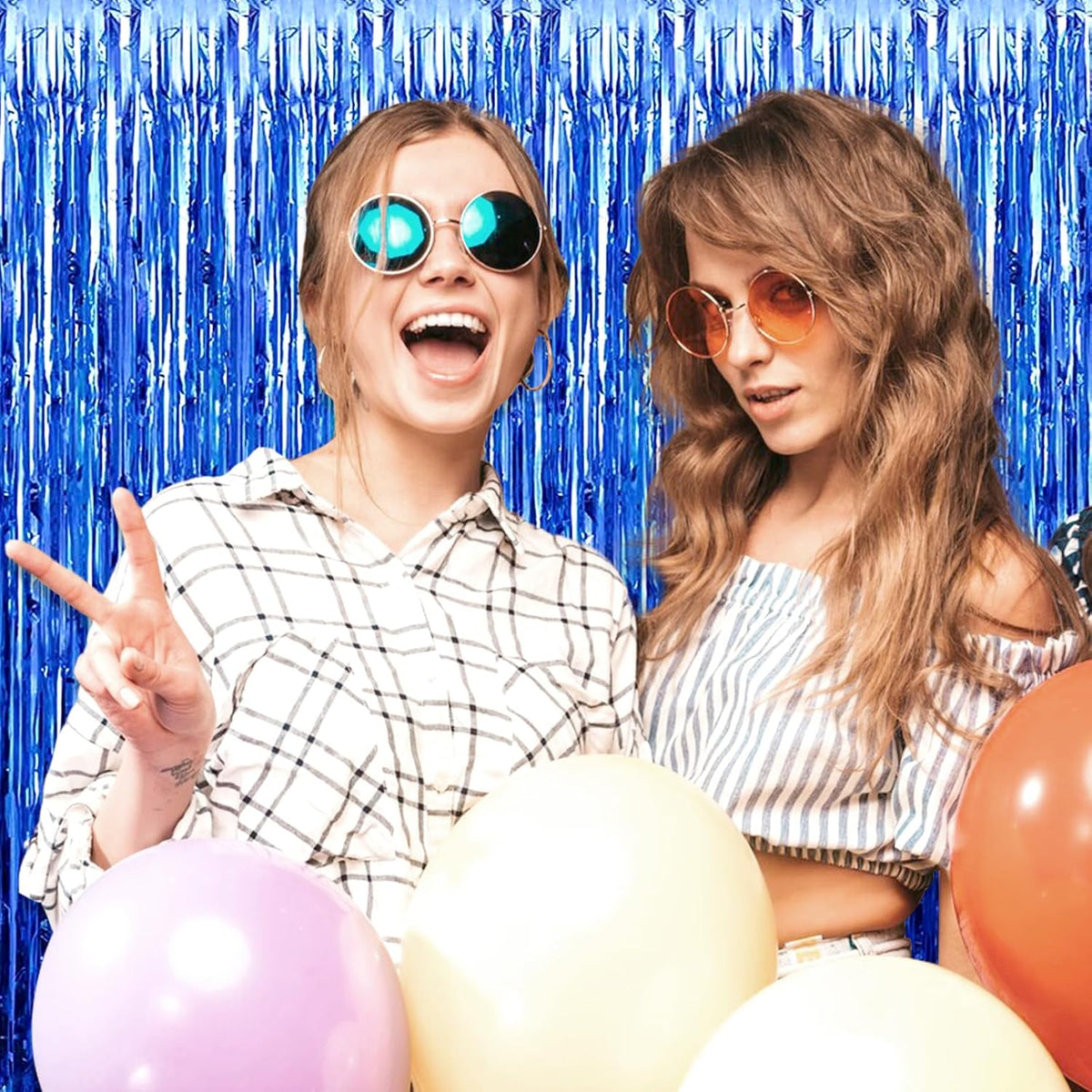 3 Pack Blue Foil Fringe Curtain Backdrop, 3.28Ft x 8.2Ft Metallic Tinsel Foil Fringe Streamer