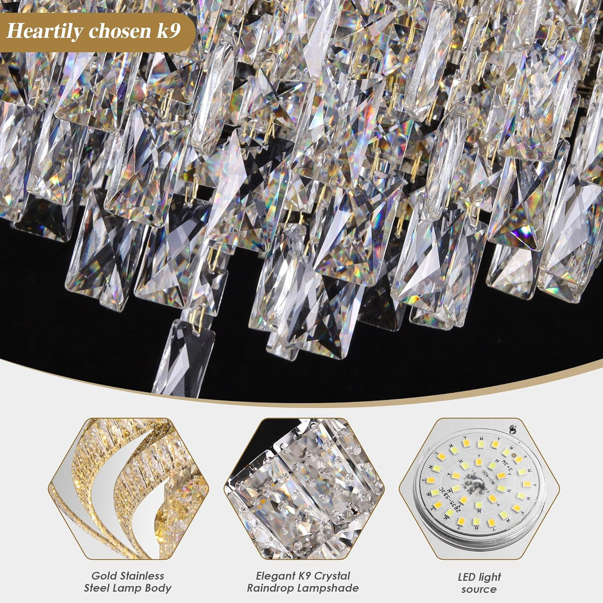 40 inch Crystal Silver Ceiling-Light Flush Mount with Remote Control and APP, 3CCT Dimmable &