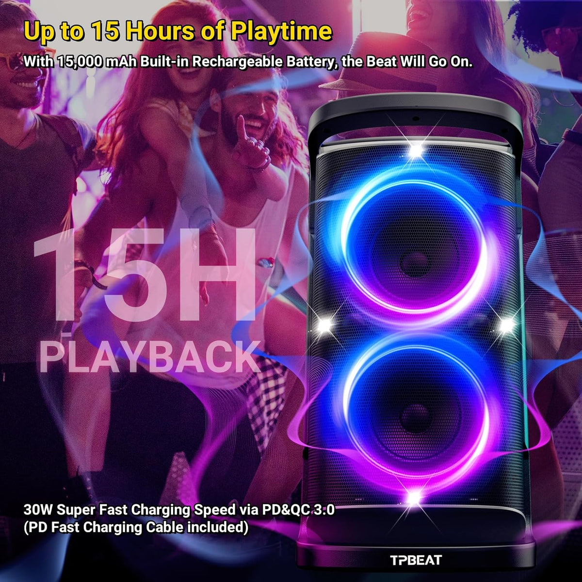 Portable Bluetooth Speaker: 160W Peak Powerful Loud Sound Deep Bass Wireless Boombox Large