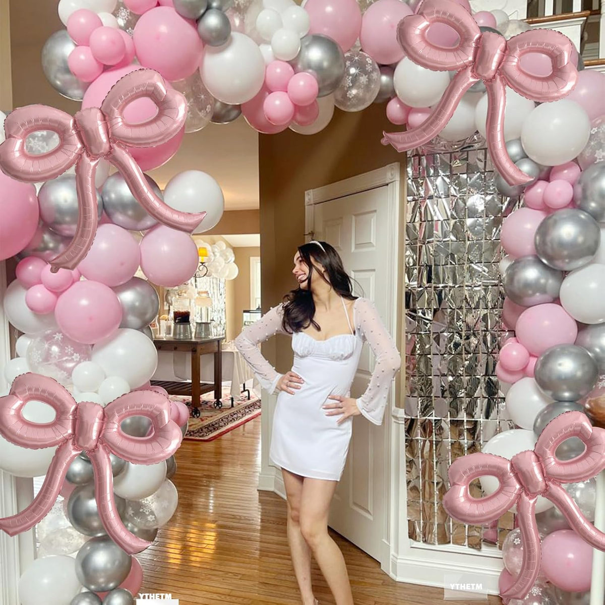 4 Pcs Pink Bow Balloons Bow Party Decorations for Girl Women Pink Bow Birthday Decorations Giant