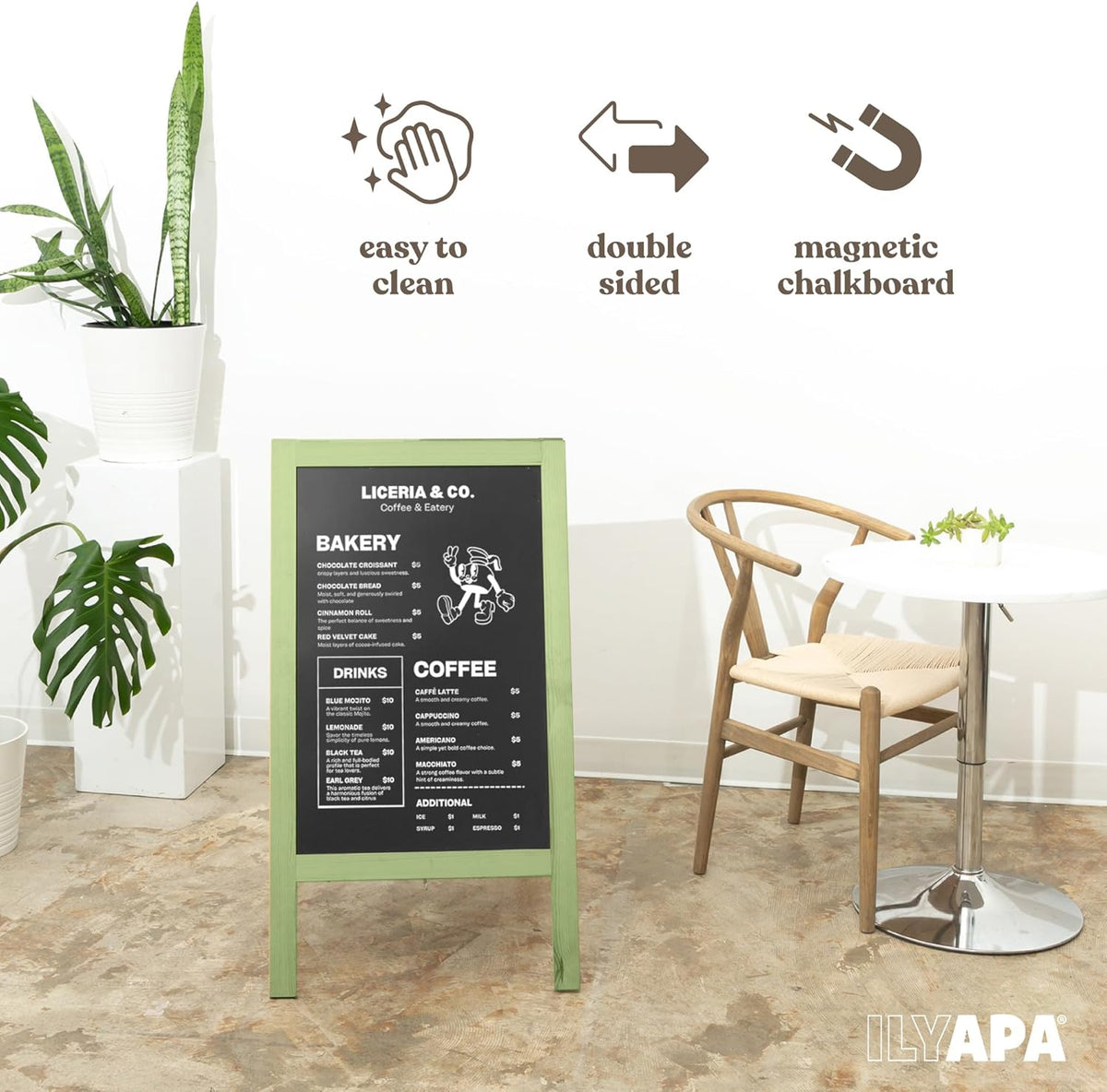 Ilyapa Wooden A-Frame Sign with Eraser & Chalk - 40 x 20 Inches Magnetic Sidewalk Chalkboard – Menu