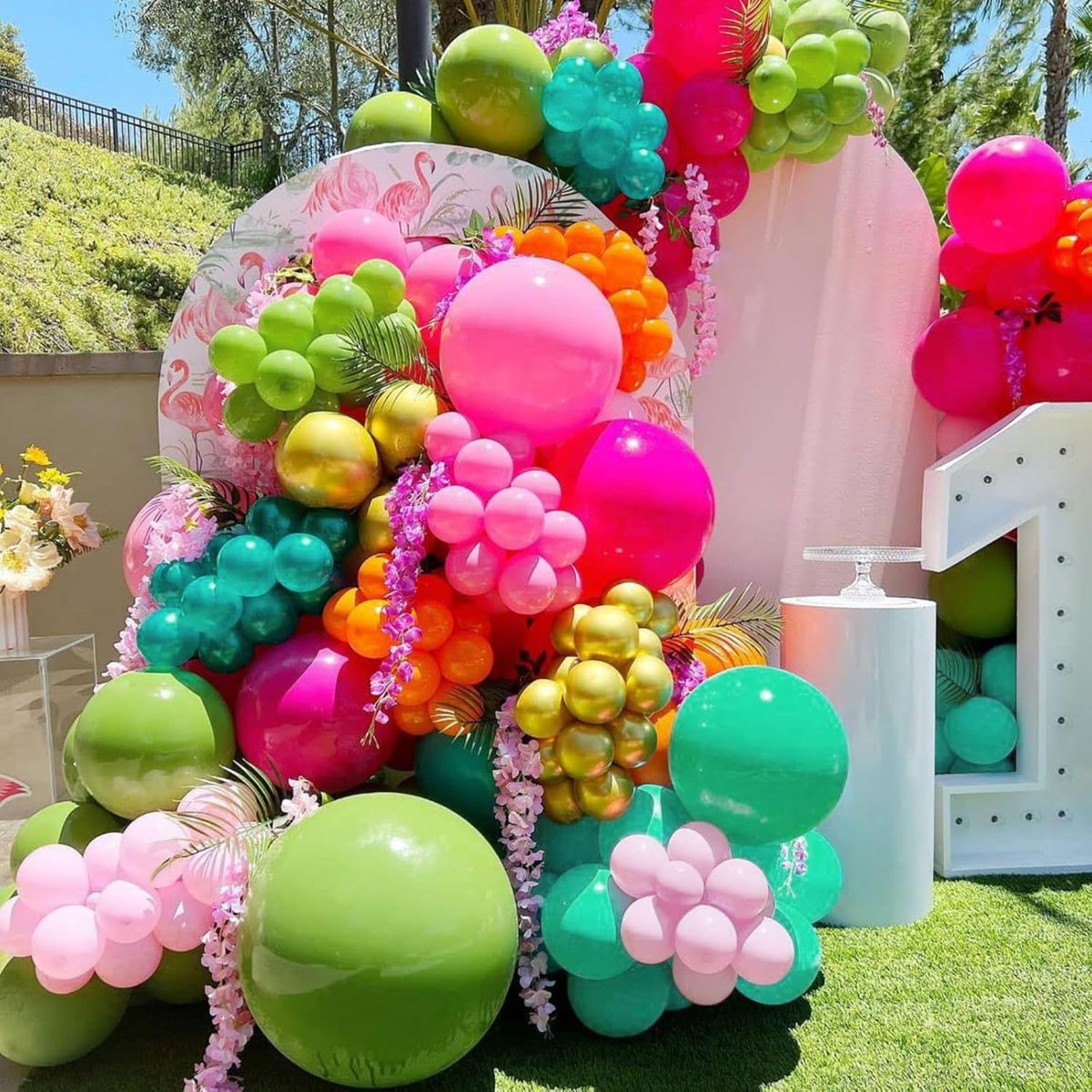 Paready Tropical Balloons Set, 50 Pcs Hawaiian Party Balloons, 12 Inch Hot Pink Orange Teal Green