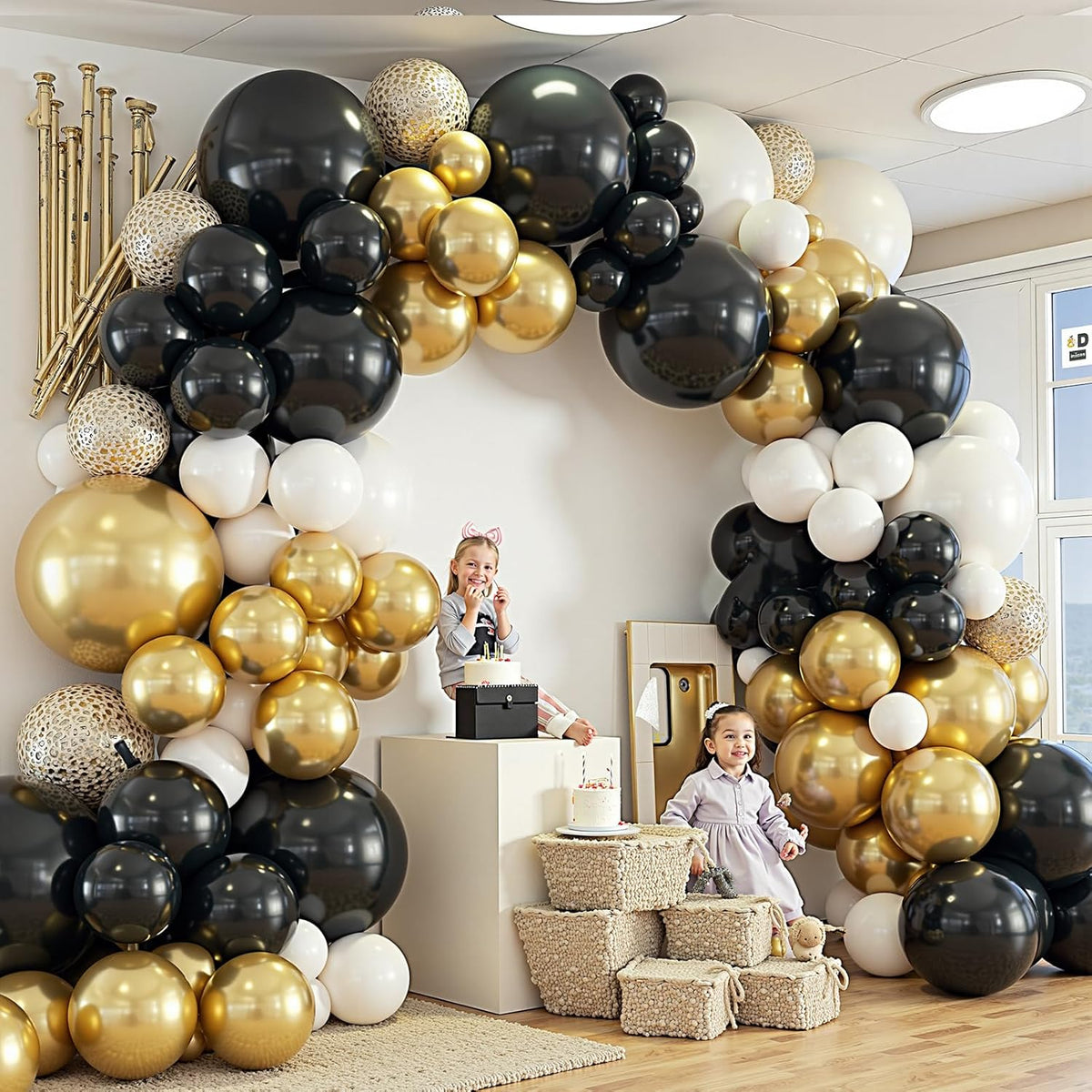 412Pcs Black and Gold Balloons,18 12 10 5 Inch Different Size Black White Metallic Gold Latex