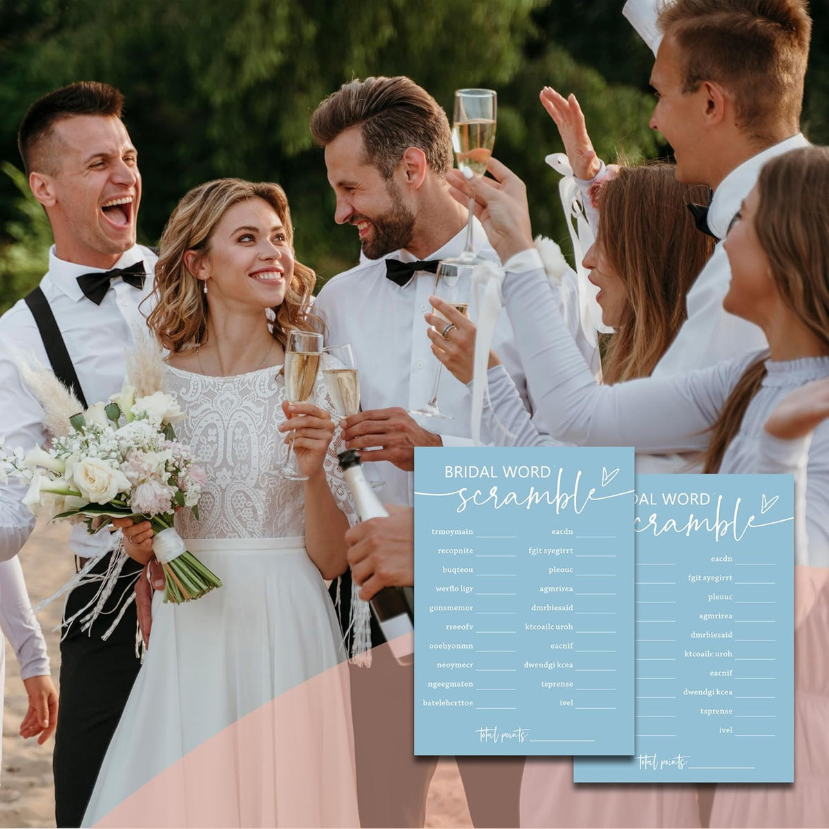 Minimalist Bridal Shower Games, 30 Light Blue Bridal Word Scramble Cards + 1 Answer Card, Wedding