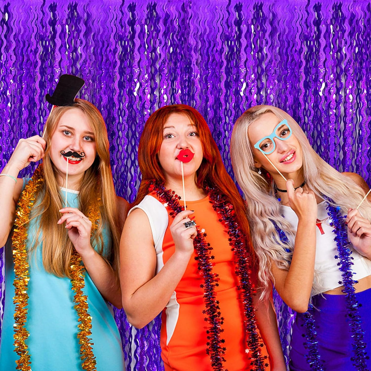 Tinsel Foil Fringe Curtains Wavy Backdrop for Parties Sparkle Metallic Wavy Foil Fringe Backdrop