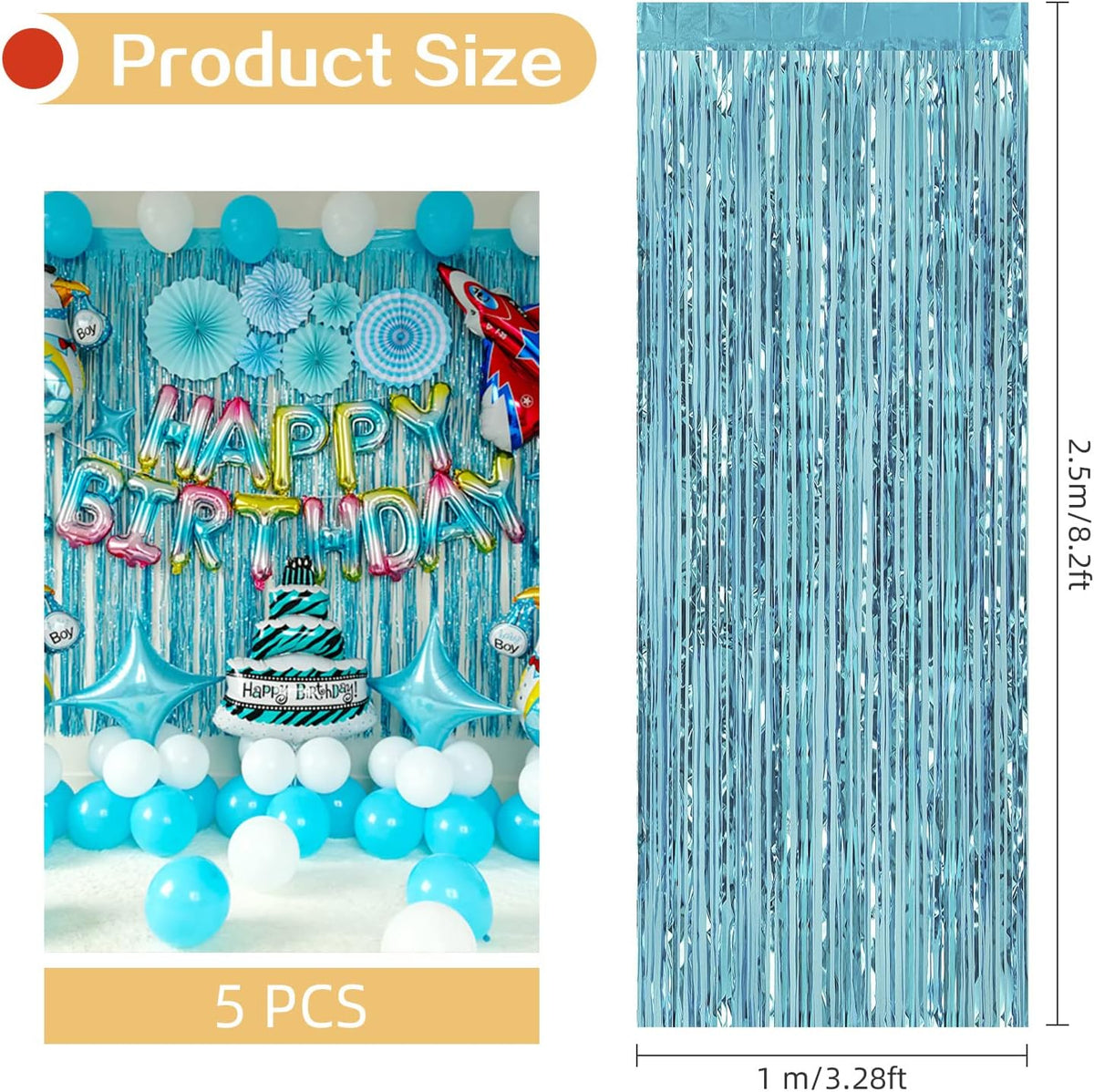 5 Pack Blue Fringe Backdrop 3.2ft x 8.2ft Foil Curtain Tinsel Foil Fringe Curtains Photo Booth