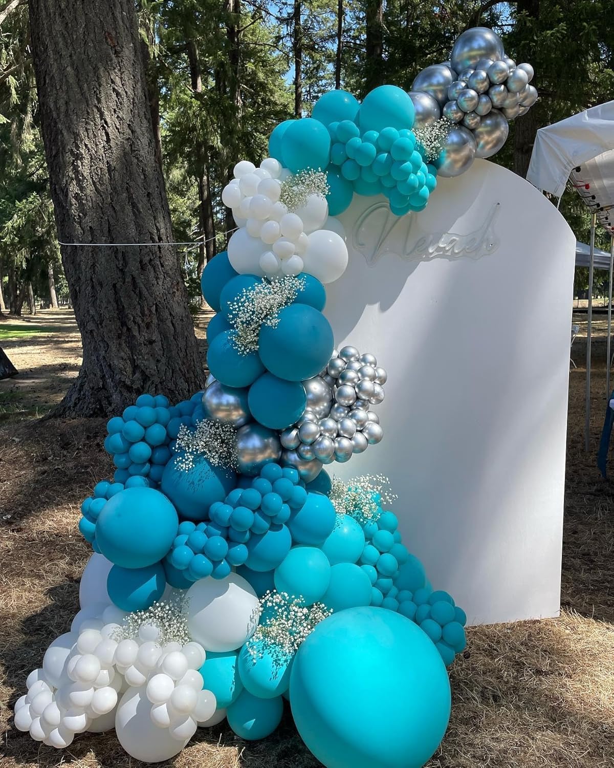 Paready Teal Blue Balloons Set, 50pcs 12 Inch Turquoise Metallic Green Confetti Silver White