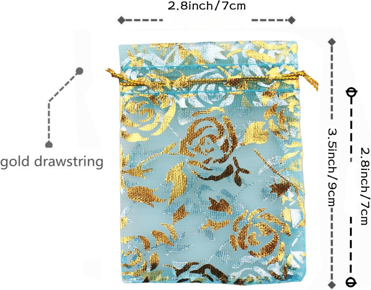 100 Pack 2.8 x 3.5 Inch Flower Heart Organza Jewelry Gift Pouch Candy Pouch Drawstring Wedding
