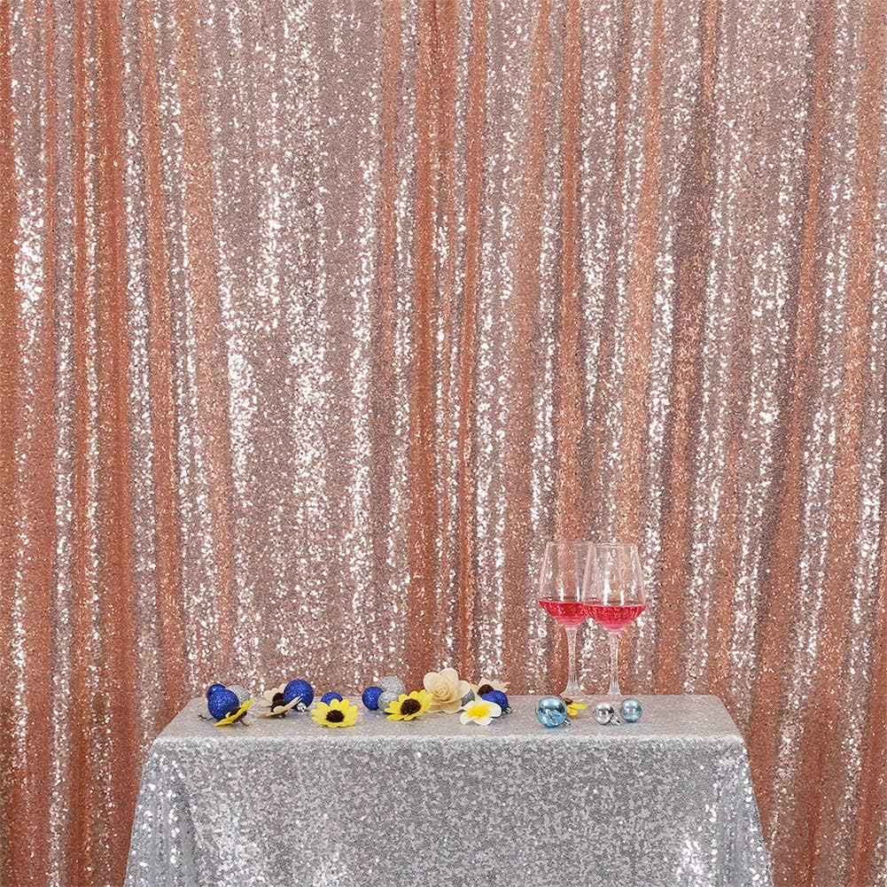 Eternal Beauty Rose Gold Sequin Backdrop, 7x7 Ft Glitter Background Curtains for Shimmer