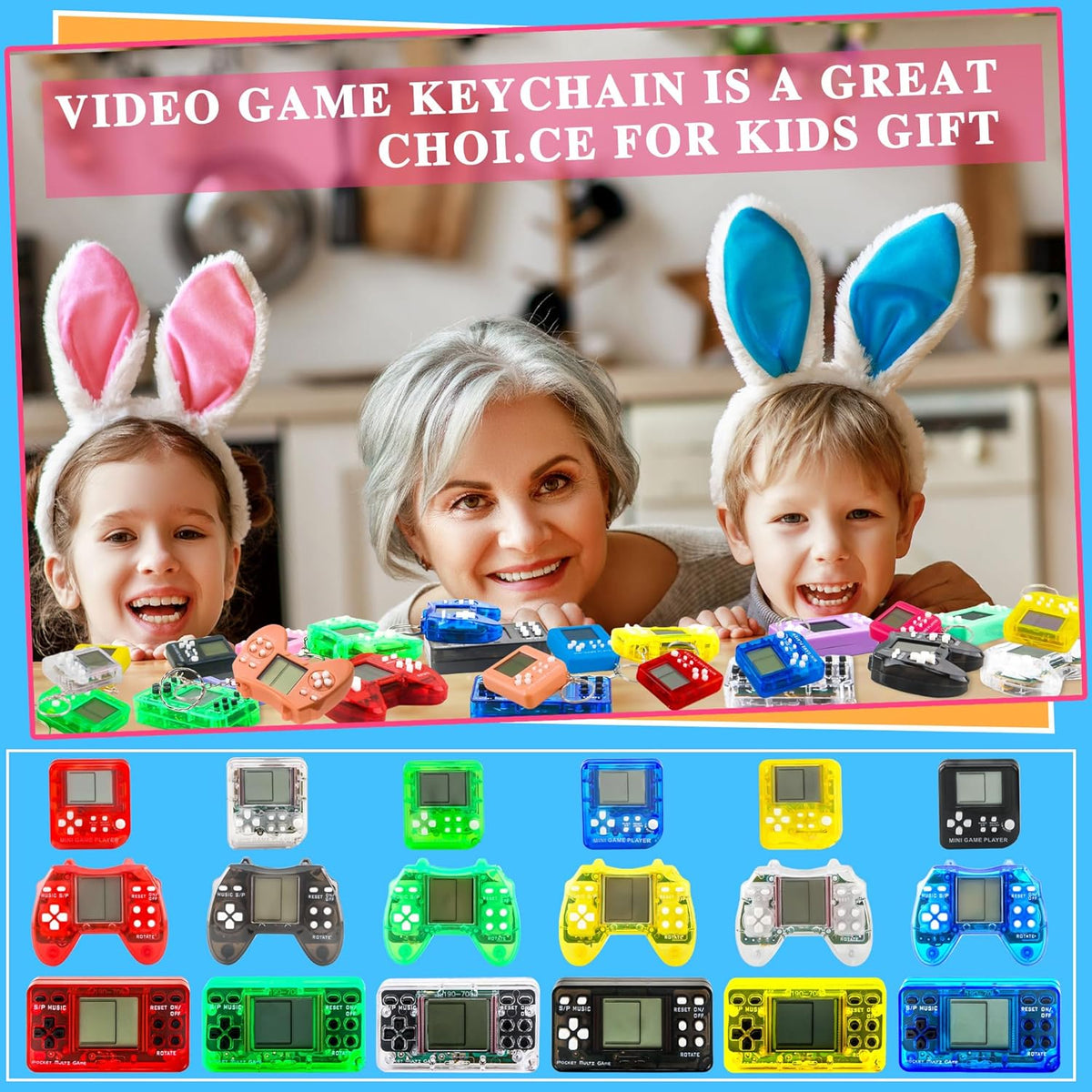 36 Pack Video Game Keychain Mini Square Handheld Video Game Key Chain for Kids Birthday Video Game