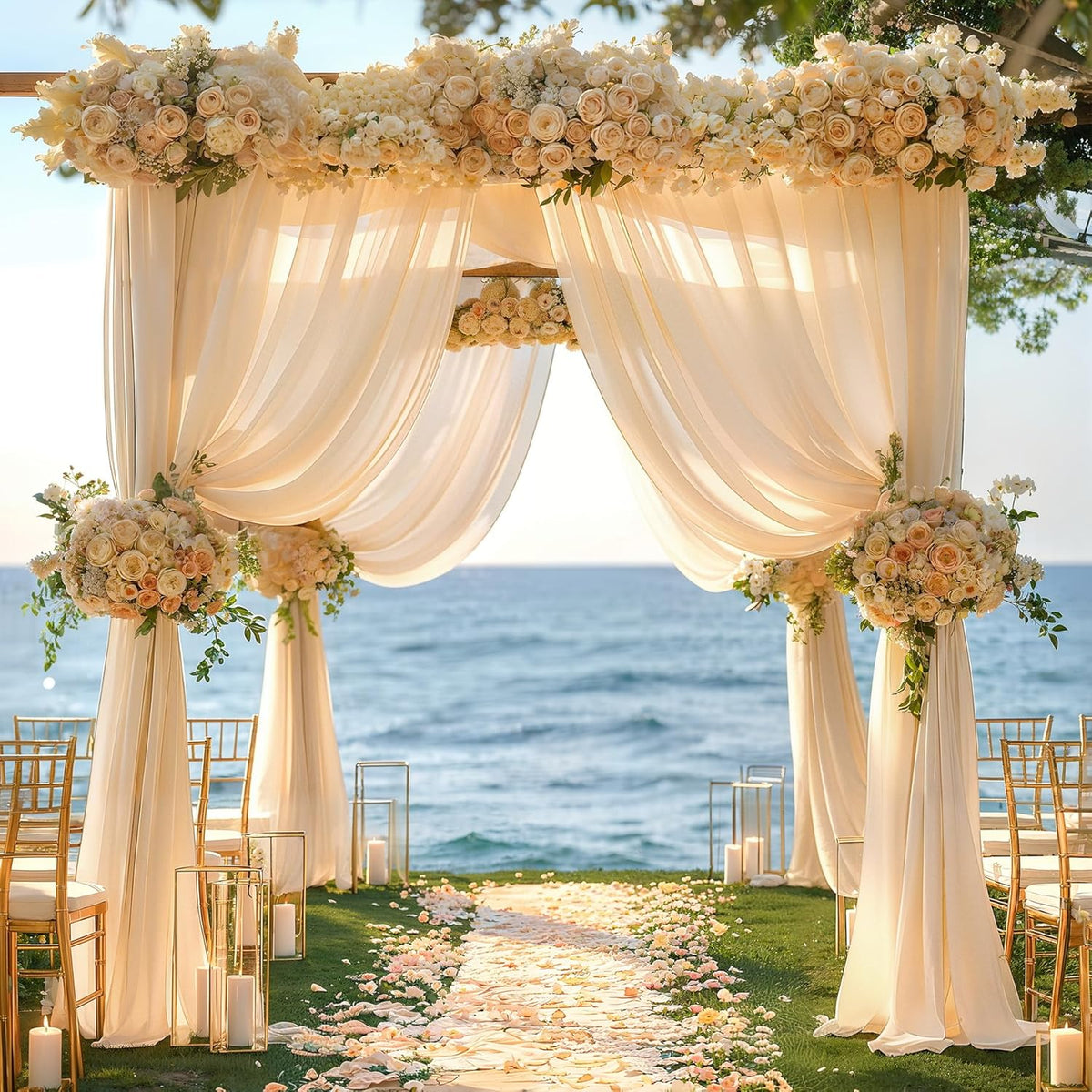 Champagne Wedding Arch Draping Fabric 3 Panels 30'' x 20FT Champagne Drapes Sheer Fabric Backdrop
