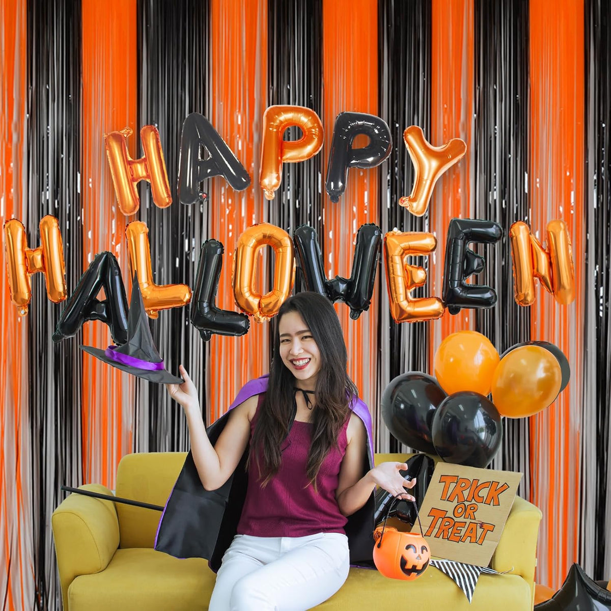 Halloween Party Decorations Tinsel Foil Fringe Curtains Party Backdrop, Melsan 3.2 x 8 ft Streamer