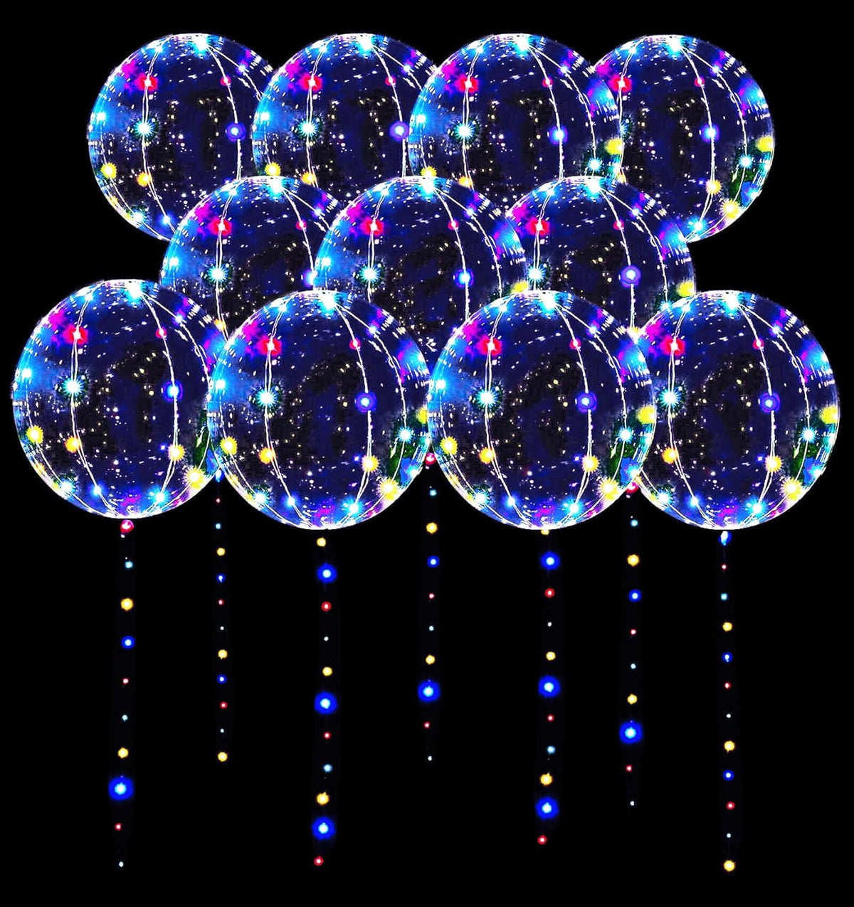 LED Balloons 10 Pack, Light Up Balloons 20 Inches Clear Helium Bobo Balloon, Glow Bubble Balloons
