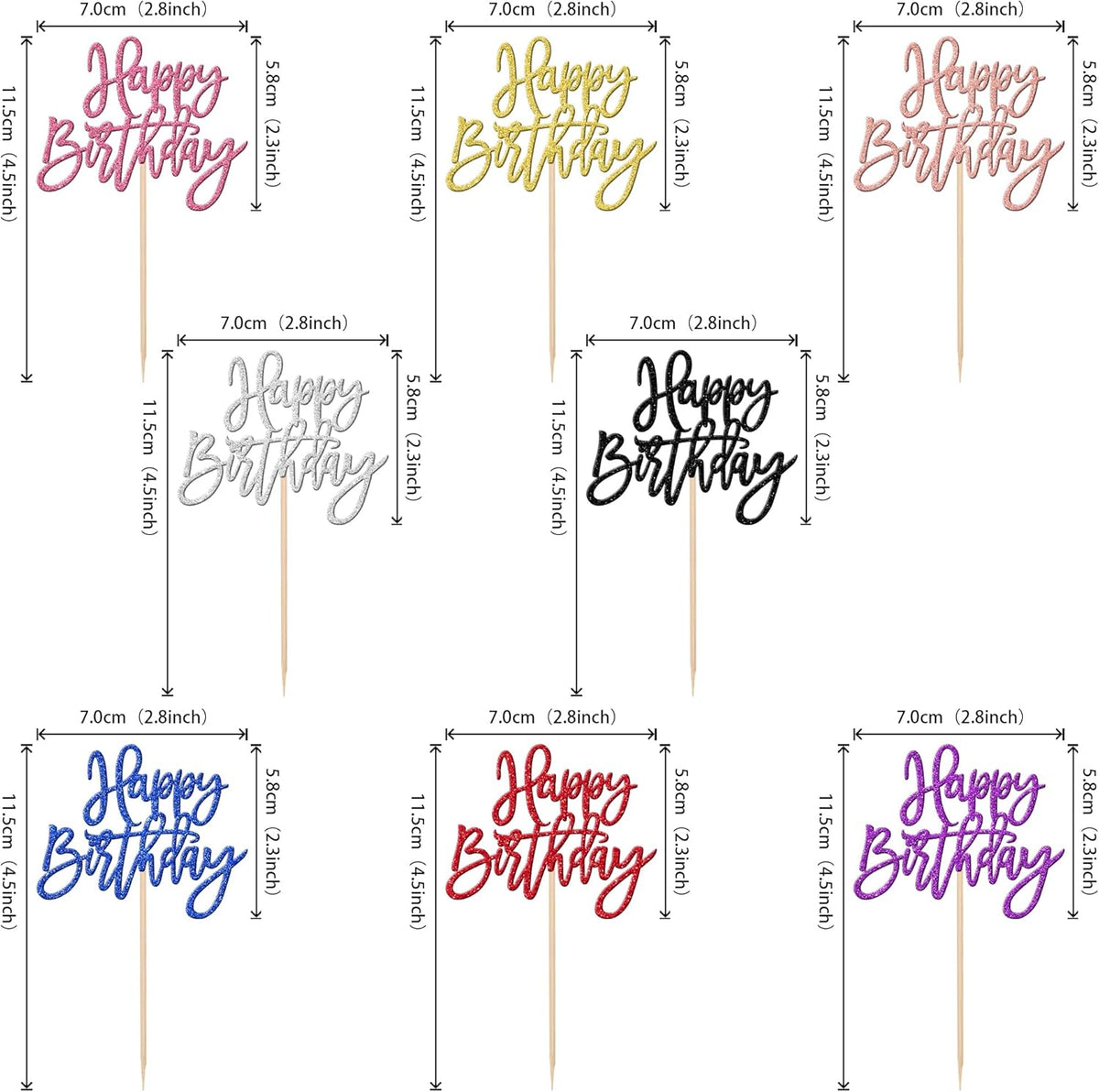 24 PCS Happy Birthday Cupcake Toppers Glitter Picks for Celebrating Party Decorations Anniversary